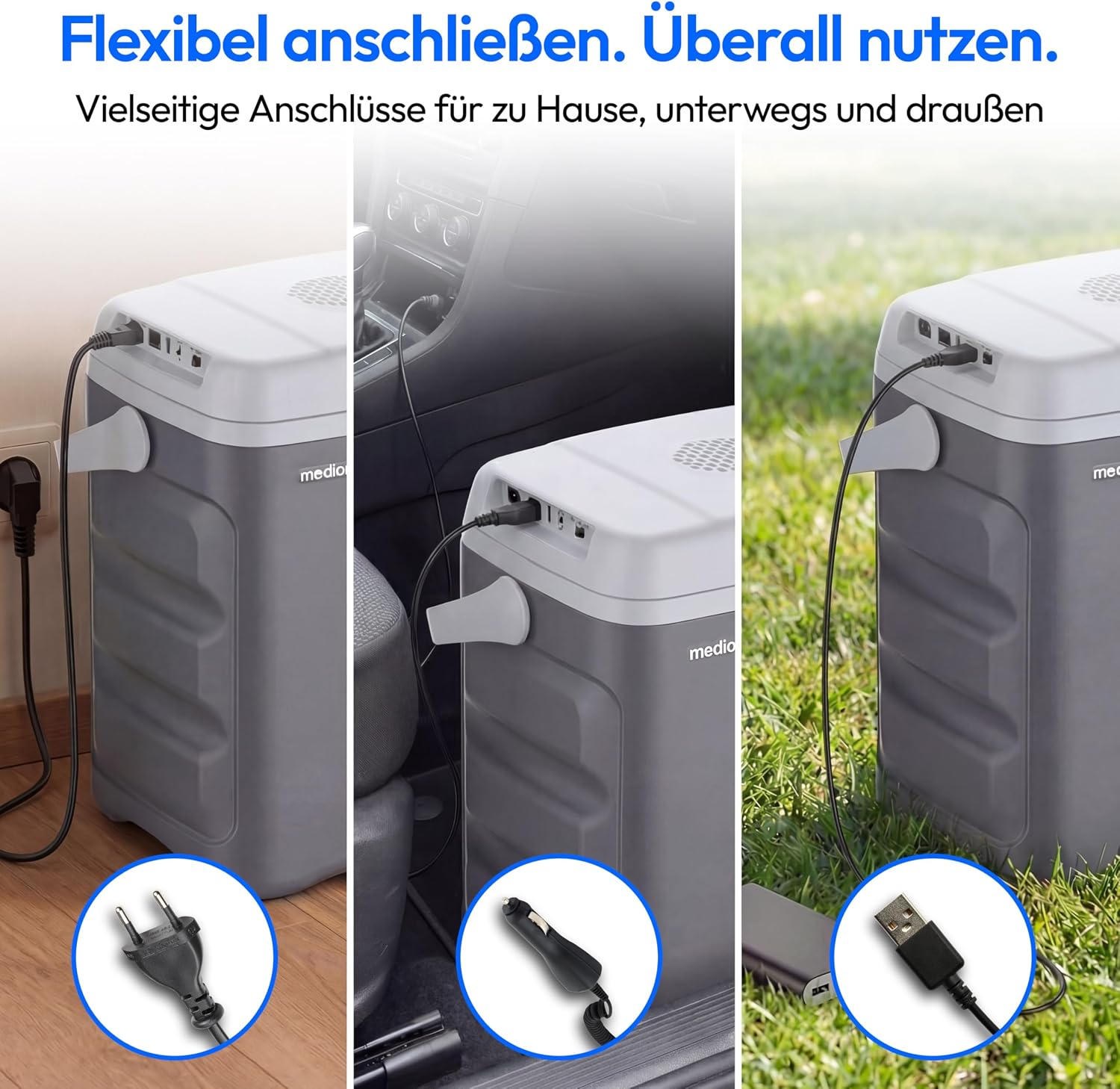 Detalle de MEDION MD370030 Kühlbox 35 L – Tragbar, 12V/230V/USB, Kühl- & Warmfunktion