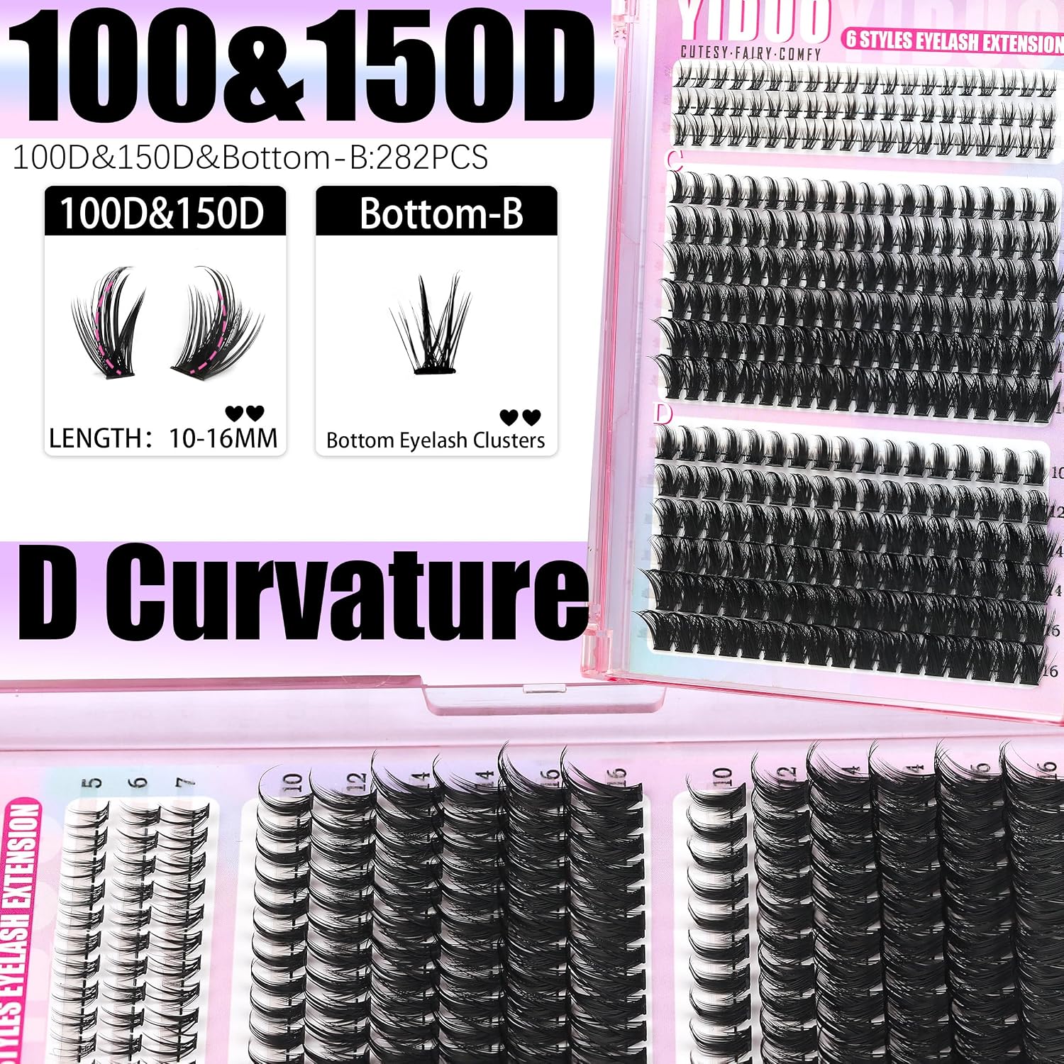 Detalle 1 de YIDUO 534-Piece Manga Lash Cluster Kit with Bottom Lashes and Bond & Seal