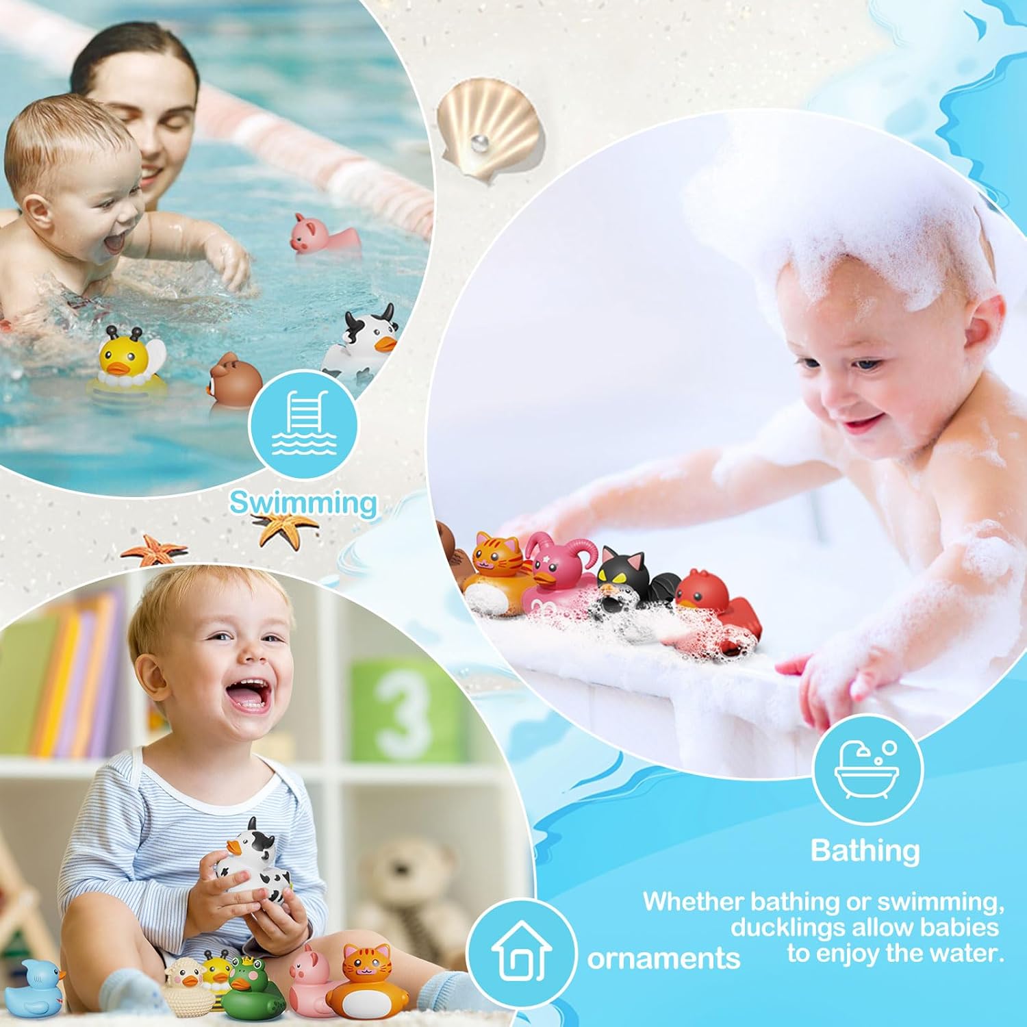 Thumbnail 4 de 12er Set Badeente Baby Gummiente – lochfreies weiches Badespielzeug für Kinder ab 18 Monaten