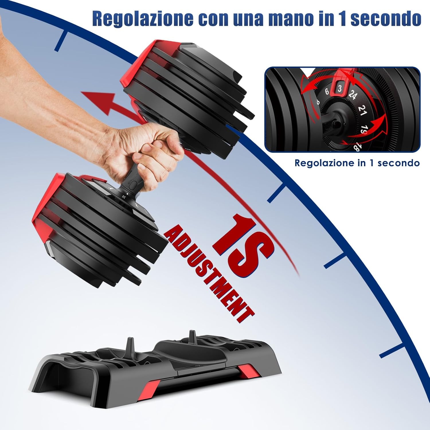Thumbnail 1 de DH FitLife Manubri Regolabili 24 kg con regolazione rapida e 12 livelli (set con impugnatura antiscivolo)