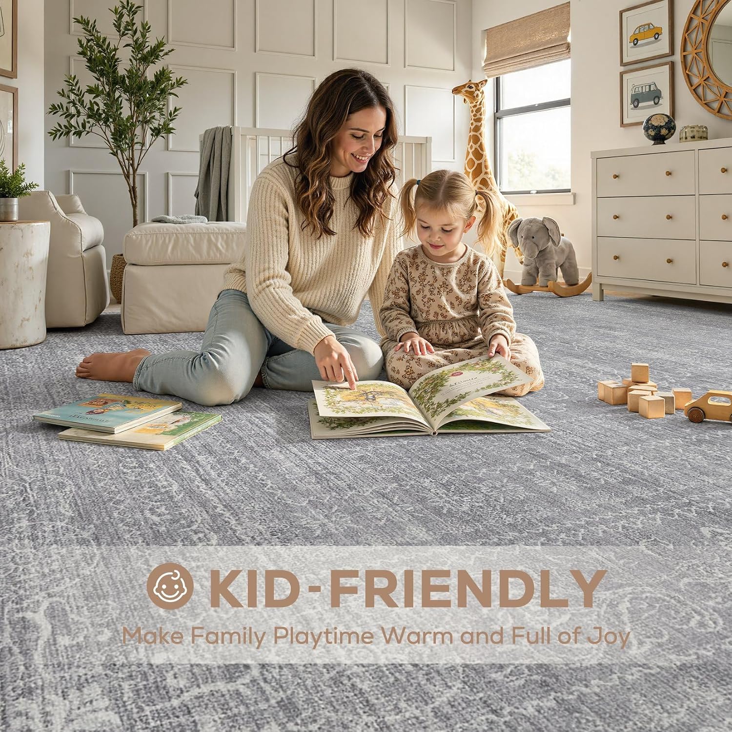 Thumbnail 5 de Nakagishi Neutral 8x10 Area Rug, Grey, Washable Low-Pile Polyester