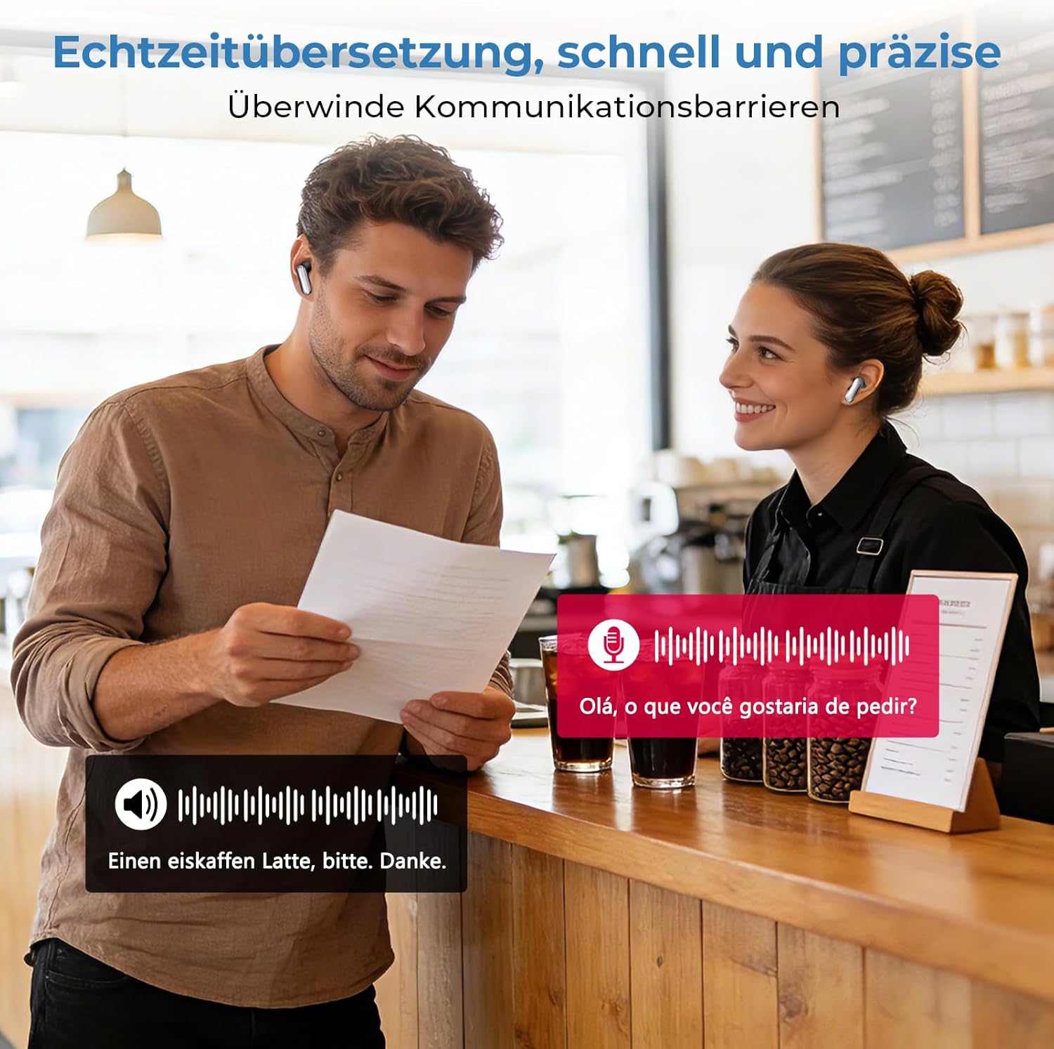 Detalle de Neu 2026 KI Übersetzungskopfhörer – 3-in-1 Echtzeit Übersetzer, HiFi-Sound und LCD-Touchscreen