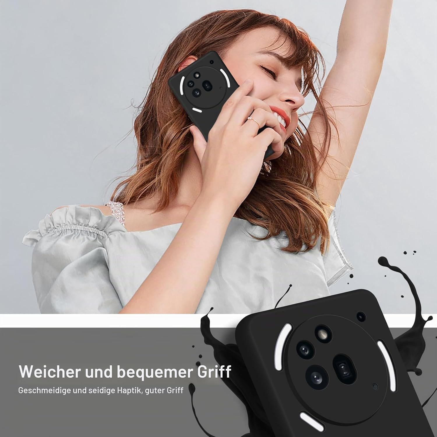 Detalle 2 de Btstring Hülle für Nothing Phone 3A Pro – Hochwertiges Silikon Case mit seidig-weichem Innenfutter (Schwarz)