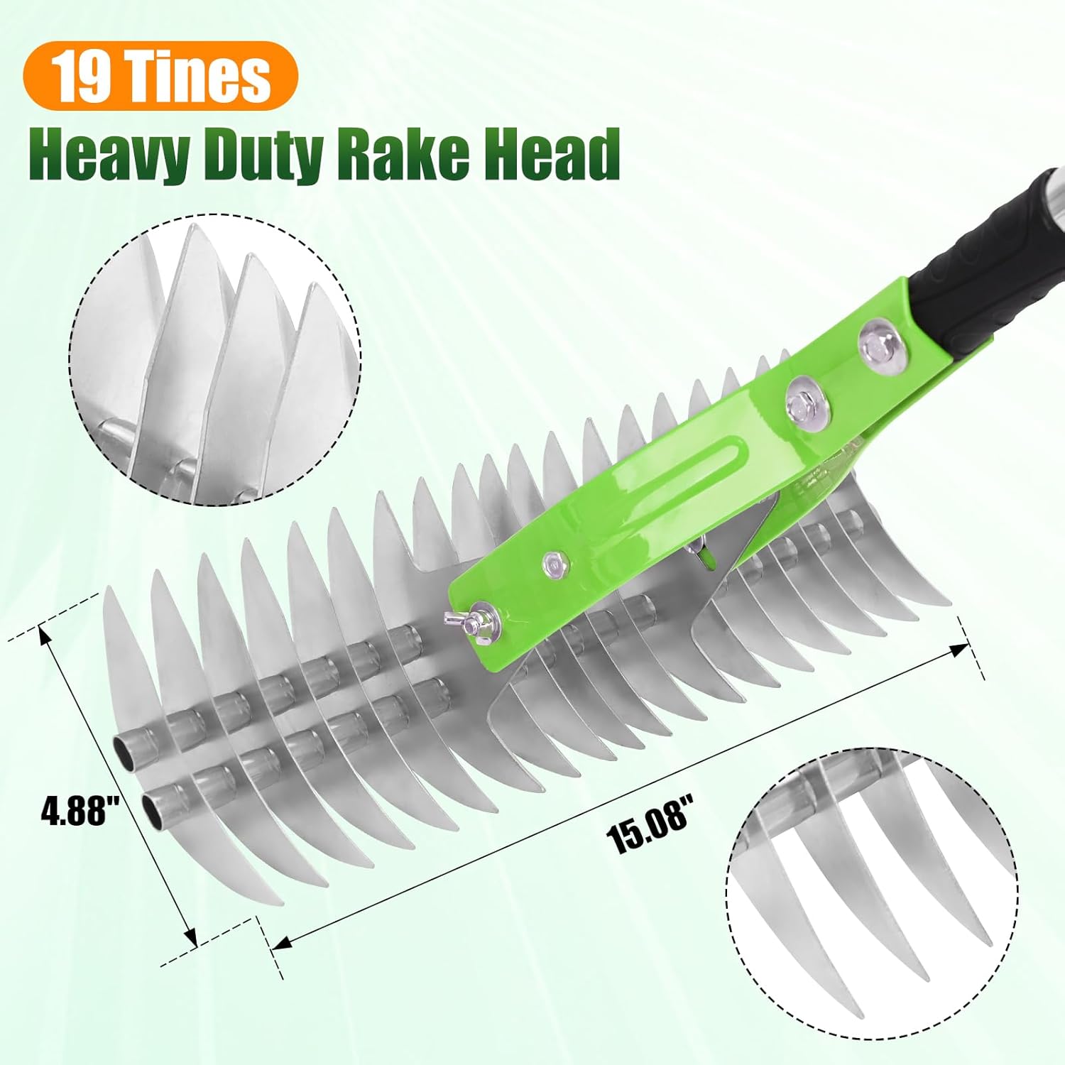 Detalle 2 de Lychee Garden Rake: 15-Inch Thatching Rake with 19-Gallon Bag & Gloves (Green)