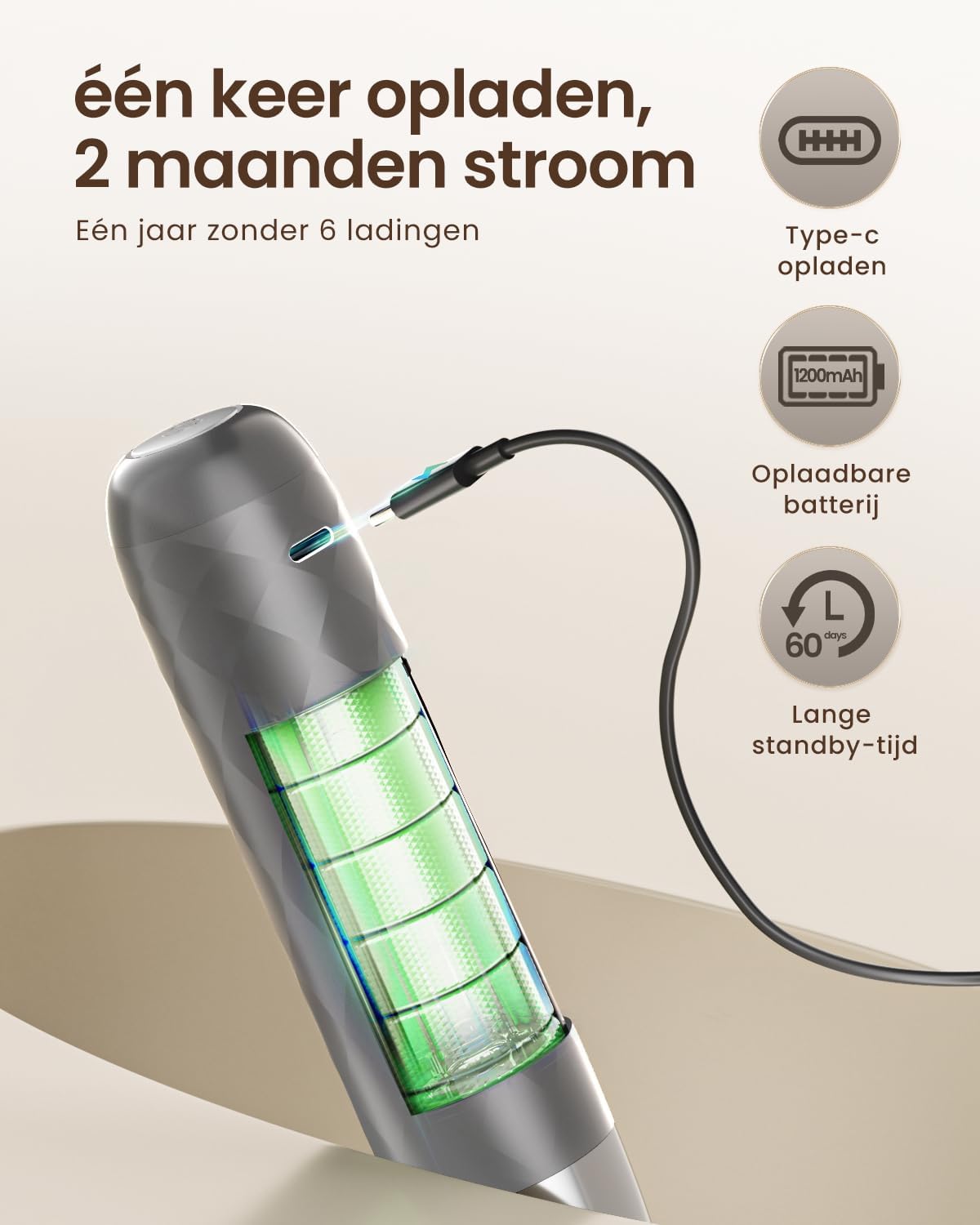 Detalle de Maestri House MHMF06 Mini melkopschuimer, oplaadbaar via USB-C