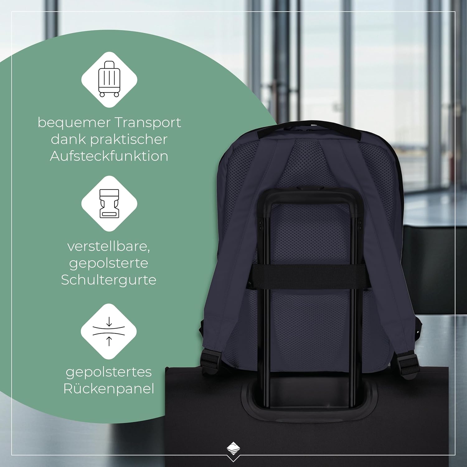 Detalle 2 de Travelite Handgepäck Rucksack – 12 L, 40 cm, Laptopfach 13 Zoll, wasserabweisend mit Trolley Sleeve