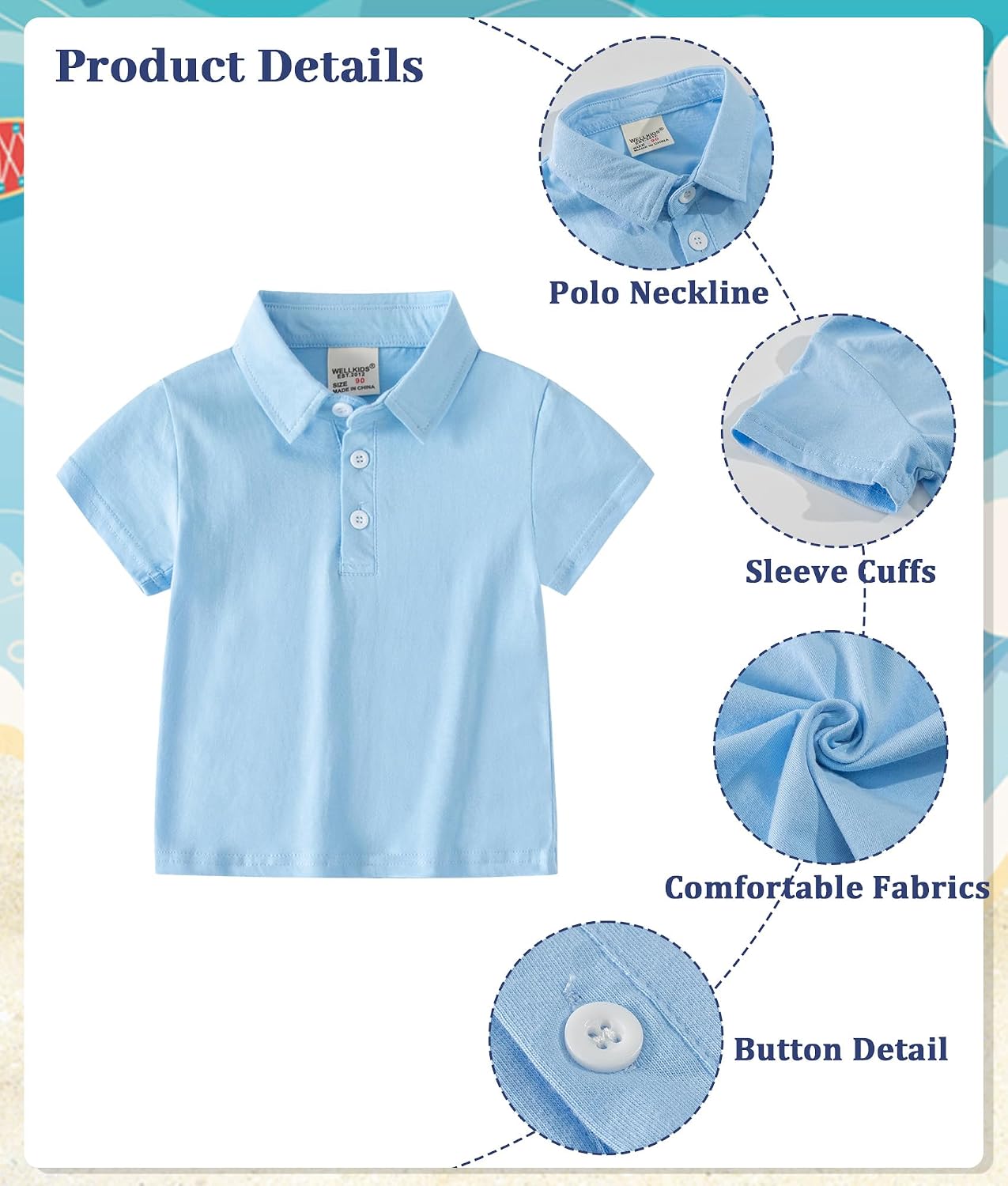 Detalle de Ensemble bébé garçon Volunboy : polo manches courtes + short élastique 2 pièces (1 à 6 ans)