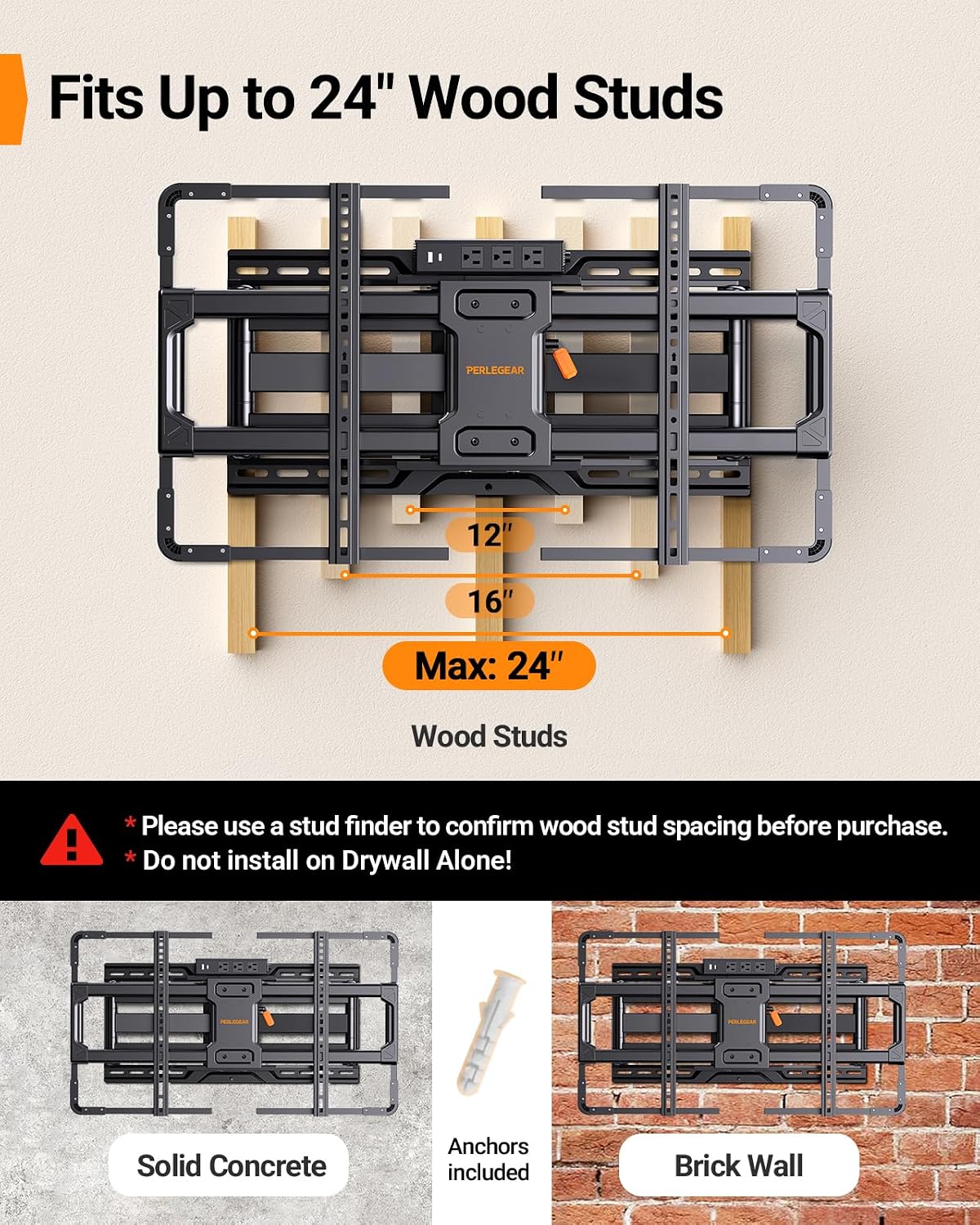 Thumbnail 2 de Perlegear PGTVM103B Full Motion TV Wall Mount with LED and Power Strip