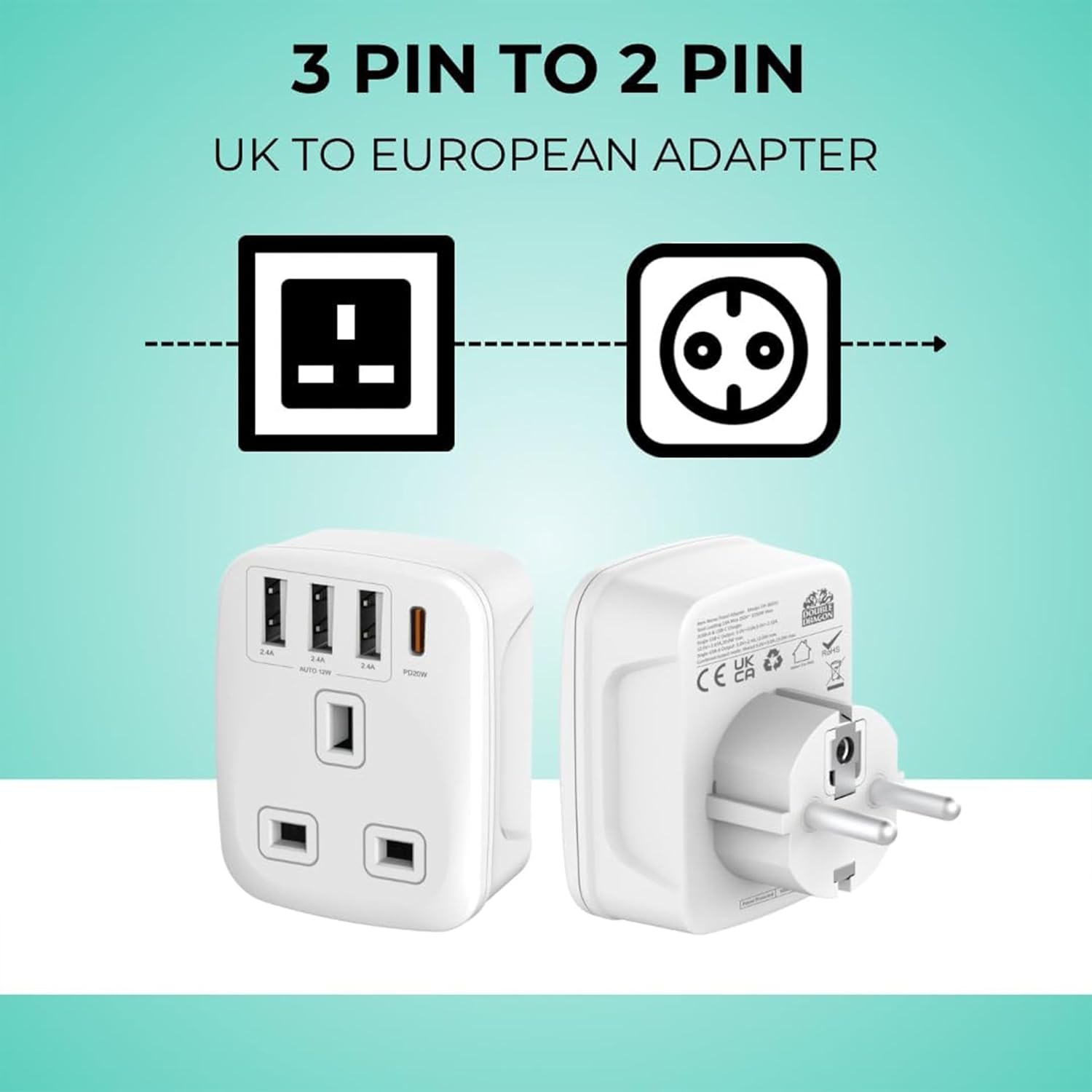 Thumbnail 4 de Double Dragon 20W UK to EU Travel Adapter