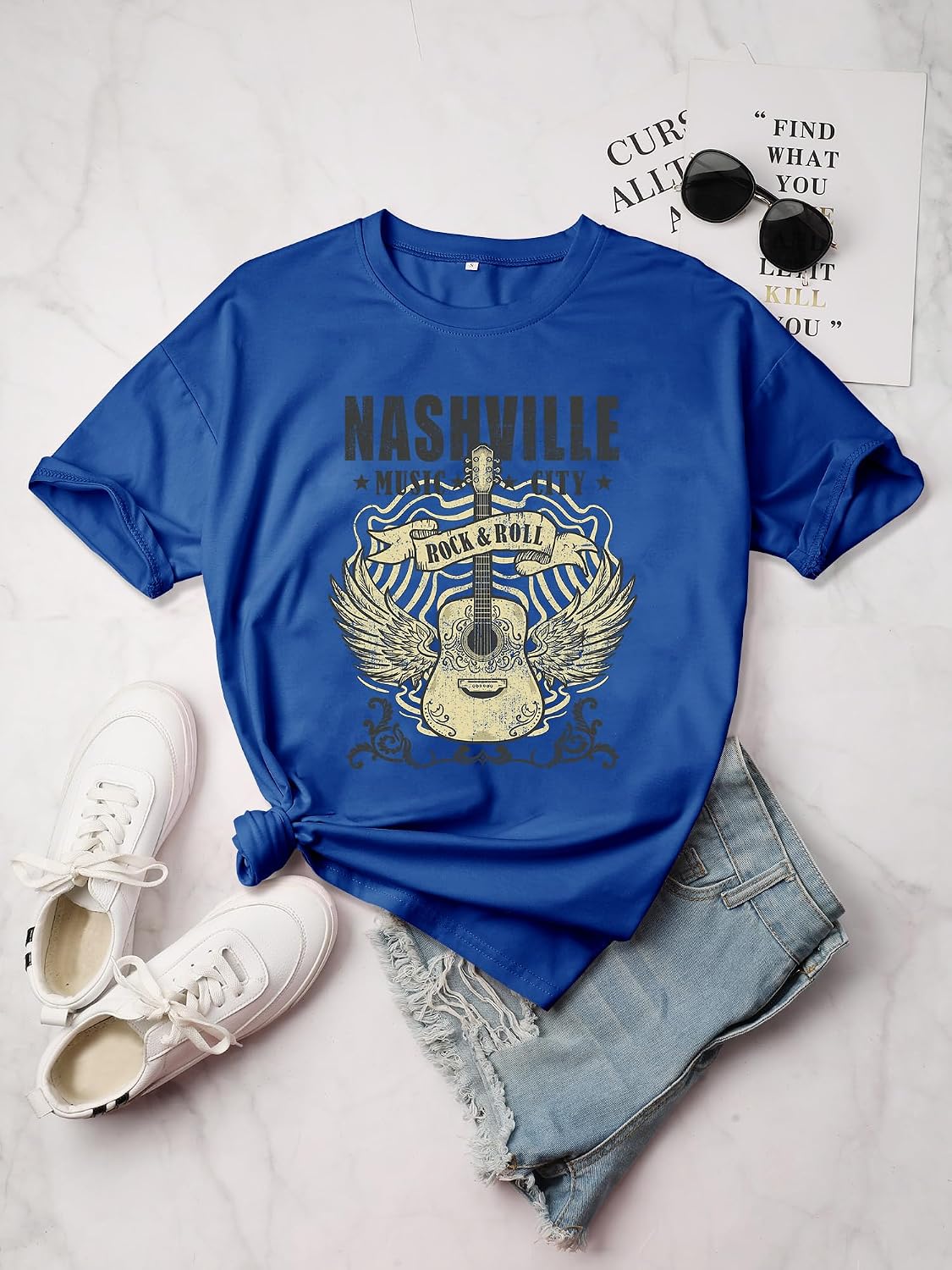 Thumbnail 2 de WIEIYM Womens Oversized Nashville Music T Shirt Rock Tee