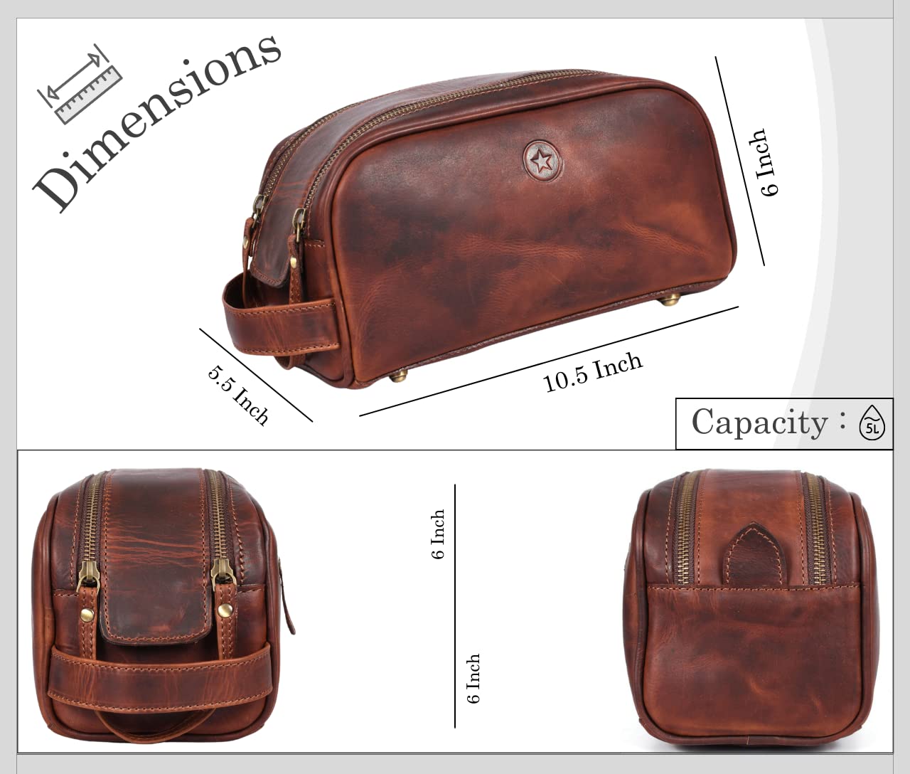 Detalle 2 de Aaron Leather Goods Leather Toiletry Bag, 10-Inch