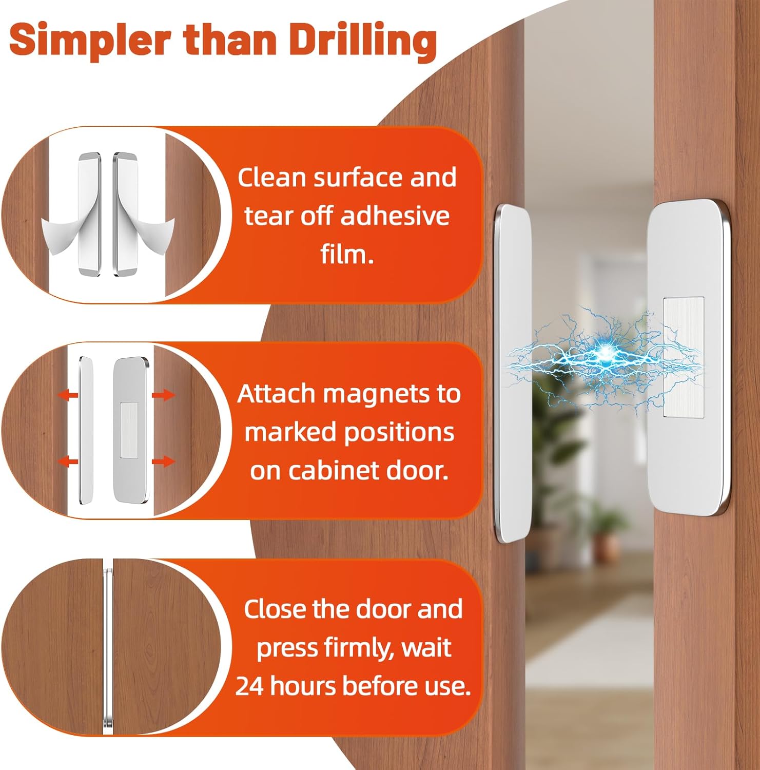 Detalle de Jiayi Ultra-Thin Cabinet Door Magnets 4 Pack – Adhesive Quiet Magnetic Door Catch