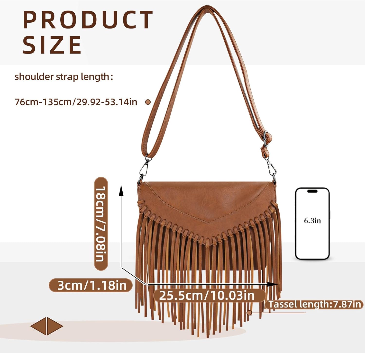 Thumbnail 5 de AdiStylinno Fringe Shoulder Bag for Women: Vintage PU Tassel Crossbody with Adjustable Strap
