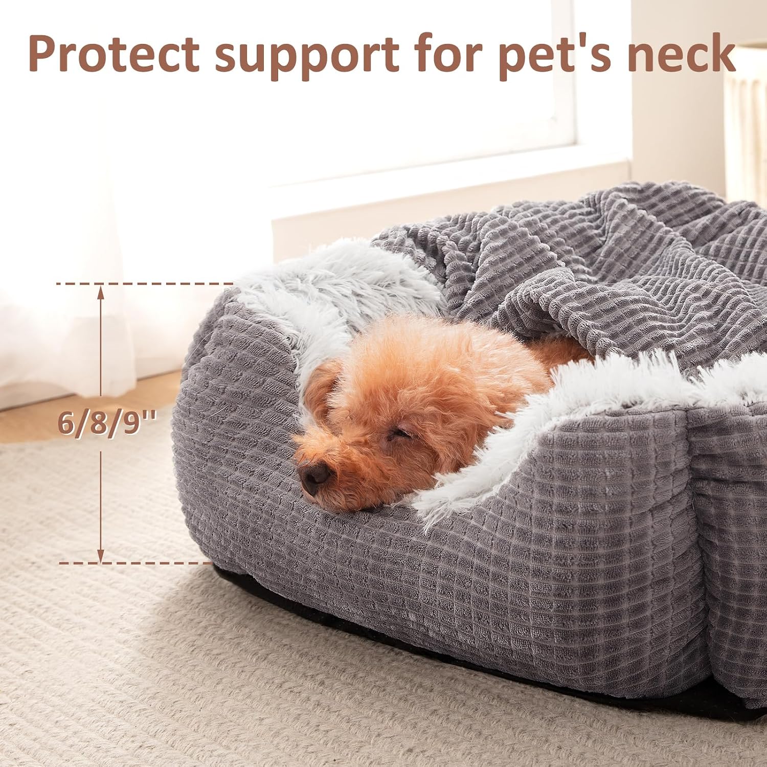 Detalle 2 de MIXJOY 35-Inch Cave Dog Bed with Attached Blanket and Bolstered Sides