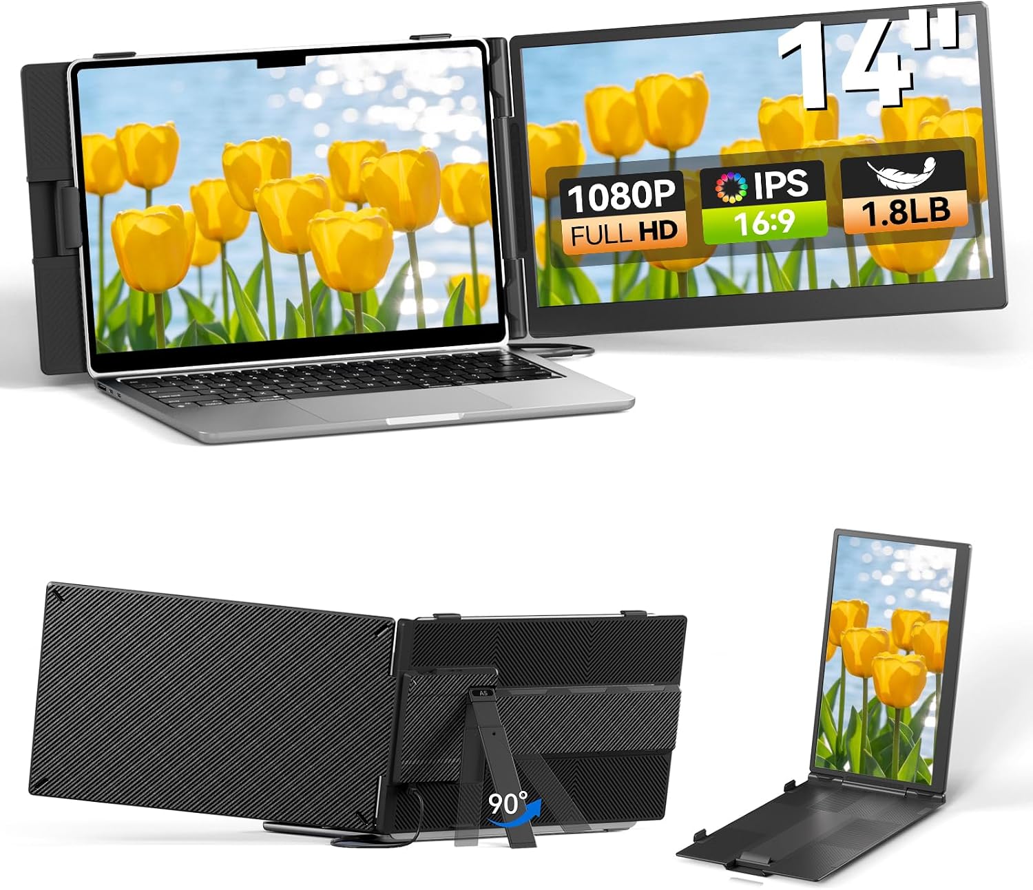 Detalle de DZVW A5 14-Inch Laptop Screen Extender, FHD 1080p IPS Display