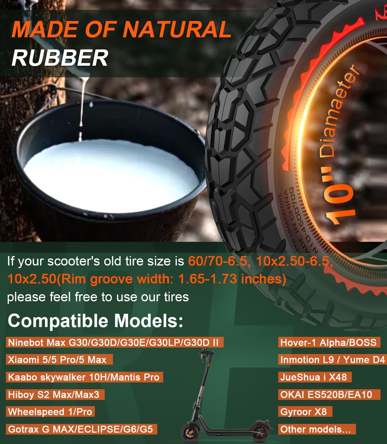 Detalle de BANGTING 2er-Pack Tubeless Vollgummi-Reifen 60/70-6.5 für Ninebot G30, Xiaomi 5/5 Pro/5 Max u. weitere