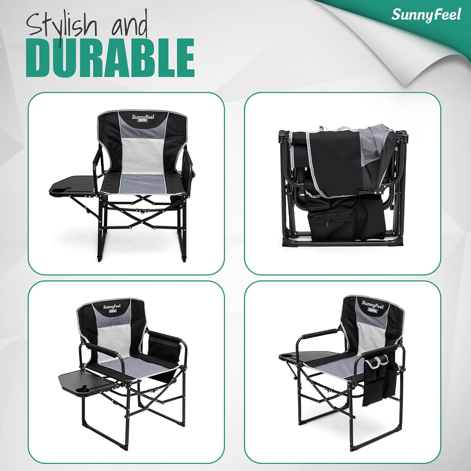 Thumbnail 6 de SunnyFeel Camping Directors Chair - Heavy Duty Oversized with Side Table