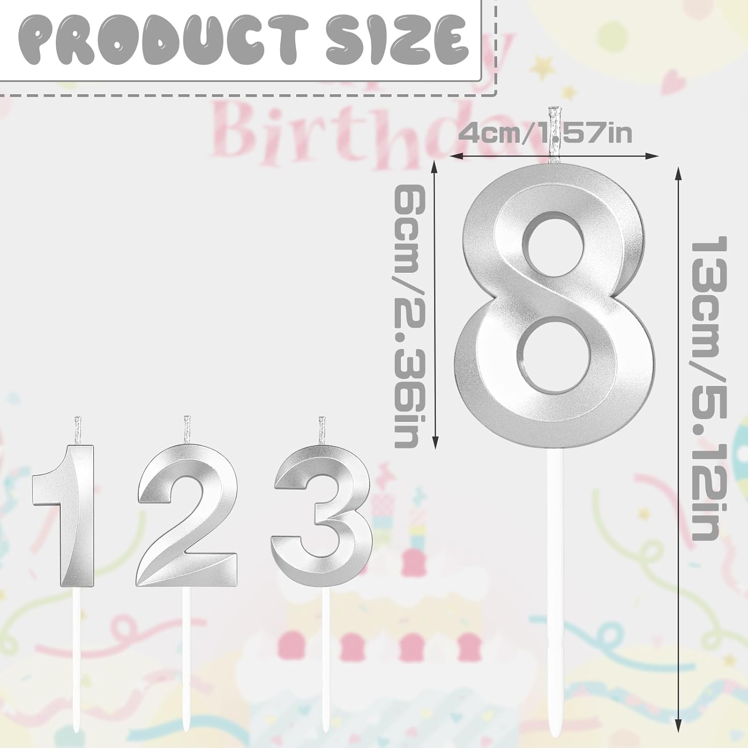 Detalle 2 de Yiran 3D Birthday Candles, Silvery Number 27th – 2-Piece 3D Topper Candle for Cakes