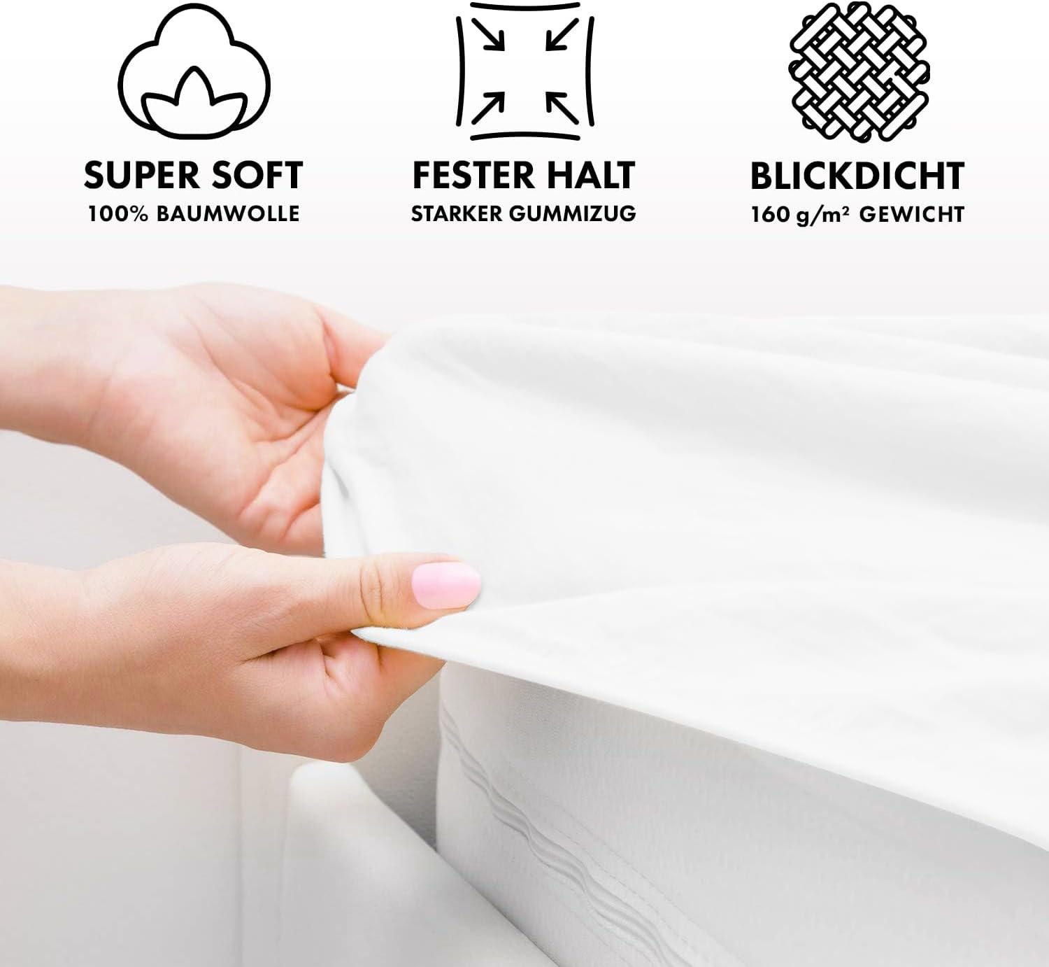 Thumbnail 2 de Jacobson Jersey Spannbettlaken 140x200–160x200 cm Weiss – 100% Baumwolle, elastisch, formstabil