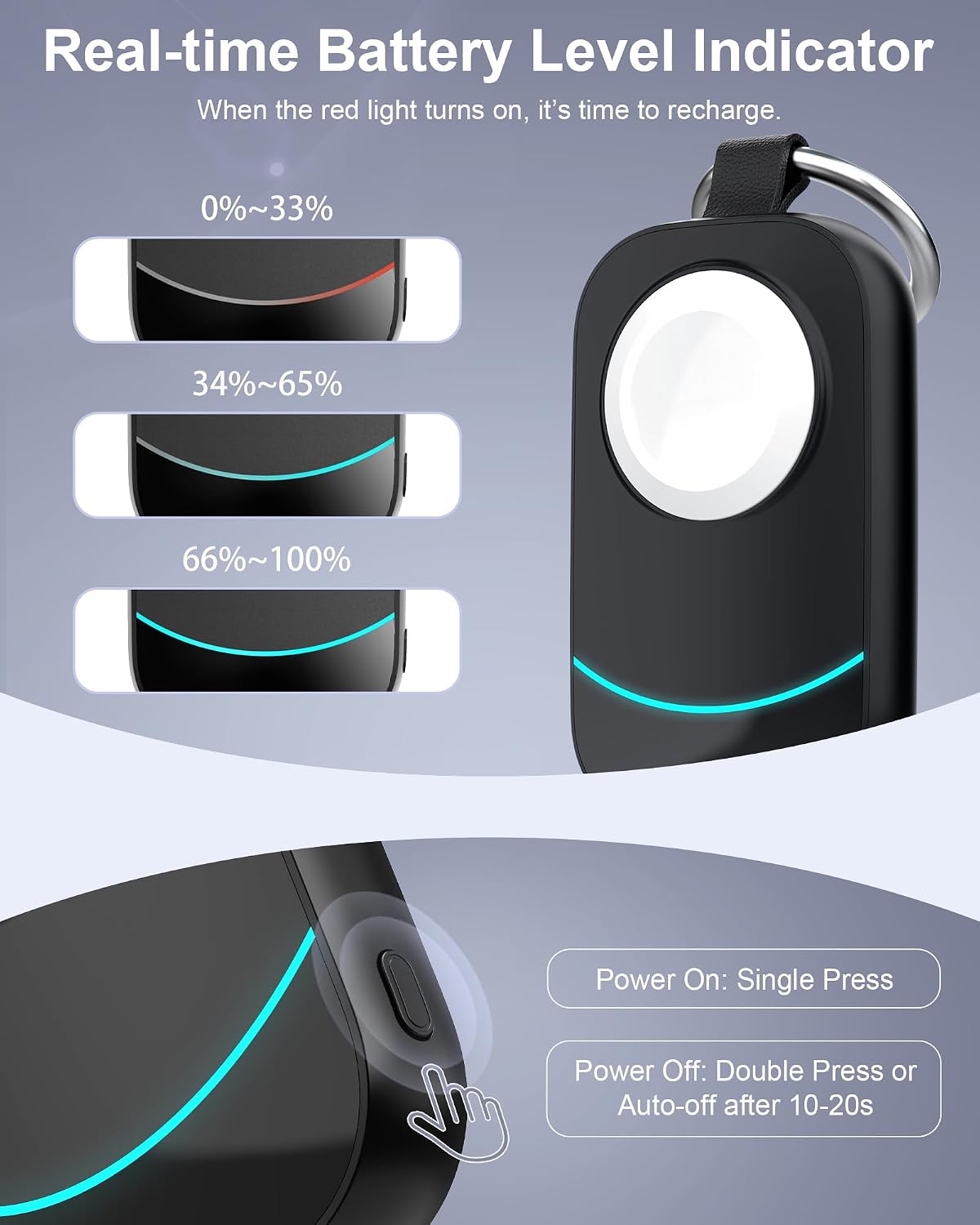 Detalle 2 de 2500mAh Portable Charger for Apple Watch by imodomio: Magnetic Wireless Fast Charging with Keyring