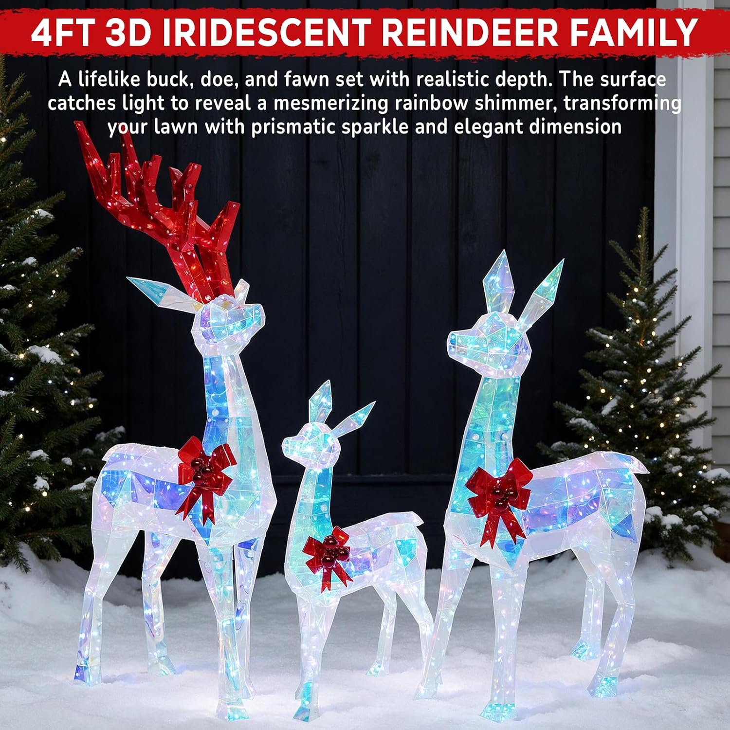 Detalle 2 de Hykolity Lighted Christmas Reindeer Set, 3-Piece