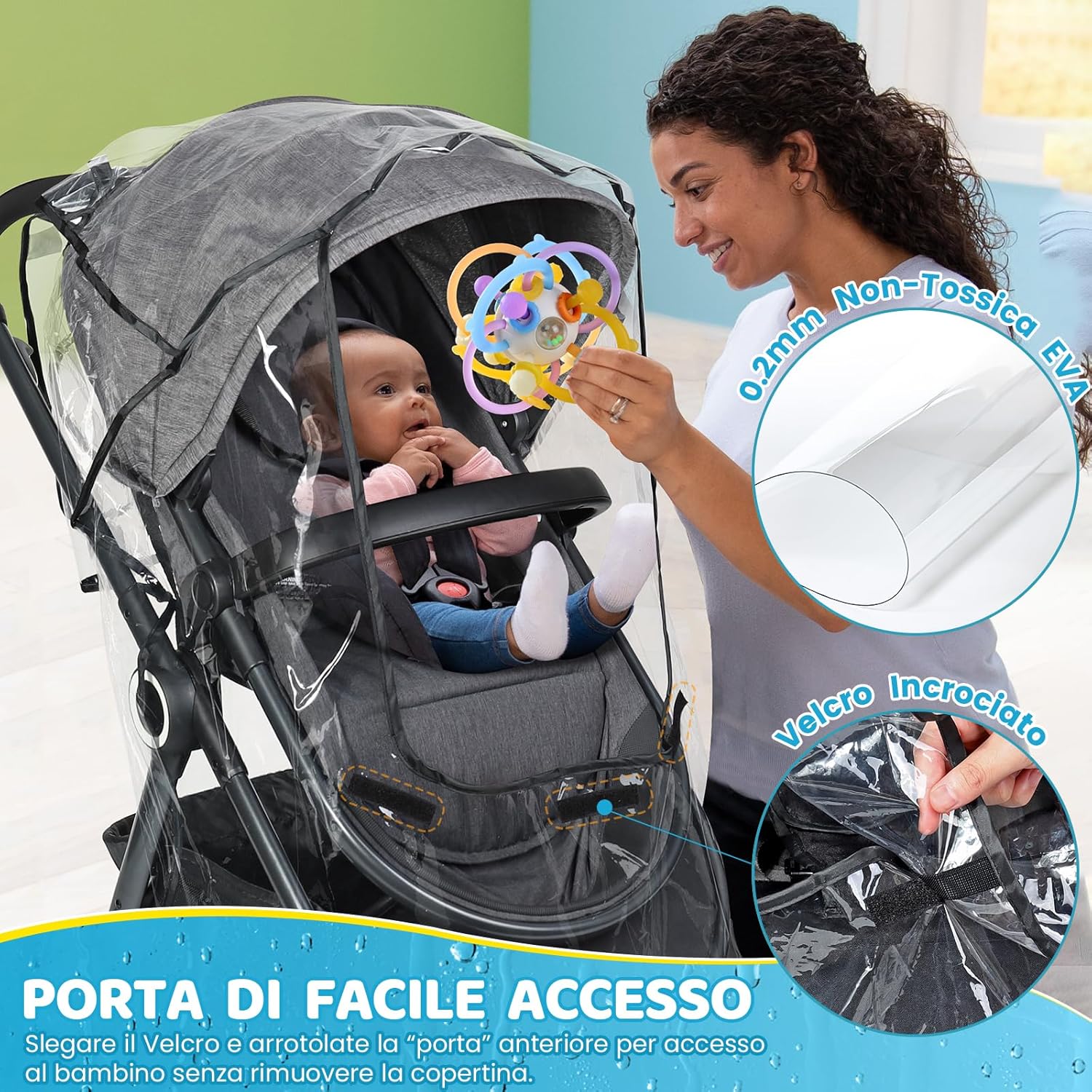 Thumbnail 1 de Orzbow Parapioggia per passeggino universale con finestra, EVA alimentare trasparente e apertura facilitata