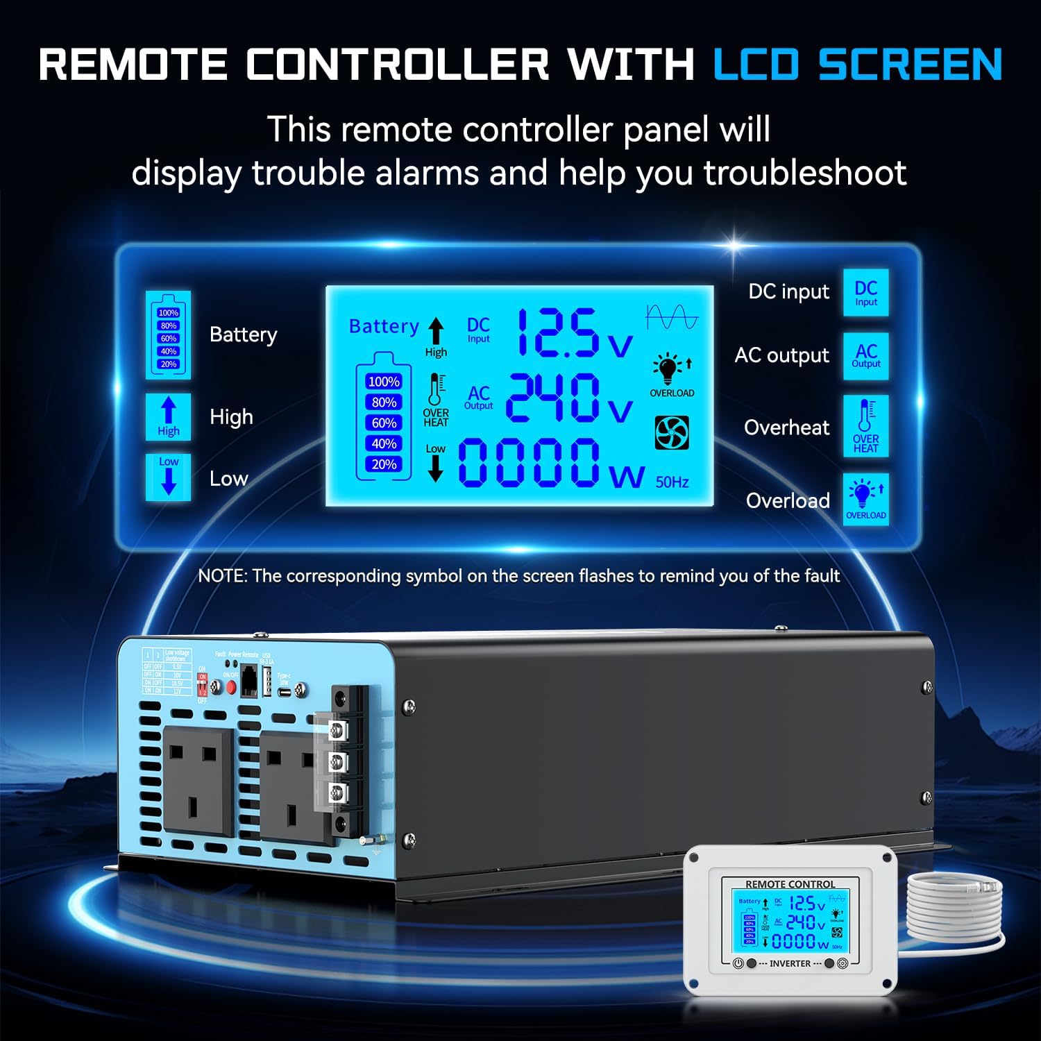 Detalle de FLAMEZUM 3500W pure sine wave inverter