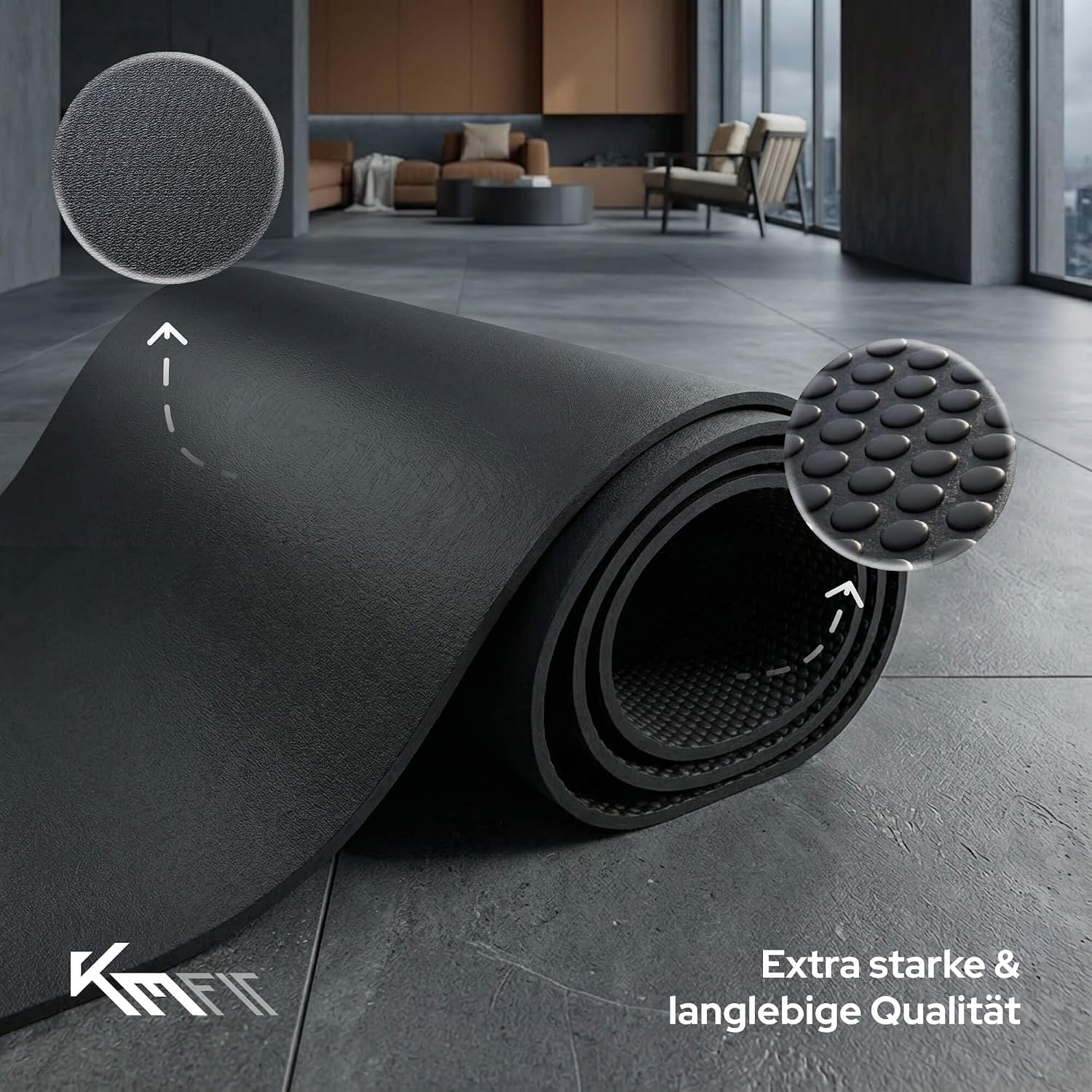 Thumbnail 3 de KM-Fit Bodenschutzmatte 130x70 cm – rutschfeste Unterlage für Fitnessgeräte