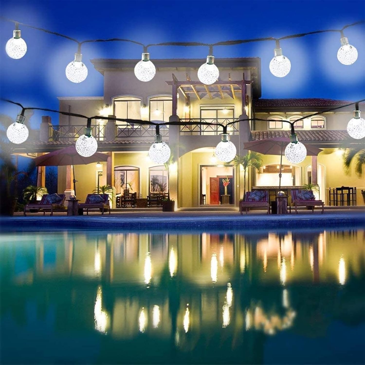Thumbnail 4 de Moxled Solar Garden Lights Outdoor: 56ft 100 LED Crystal Ball String Lights (White)