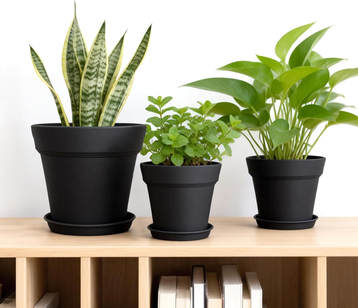Thumbnail 4 de KINGLAKE 6-Piece 15cm Plastic Plant Pots with Drainage and Trays – Indoor/Outdoor Nordic Style