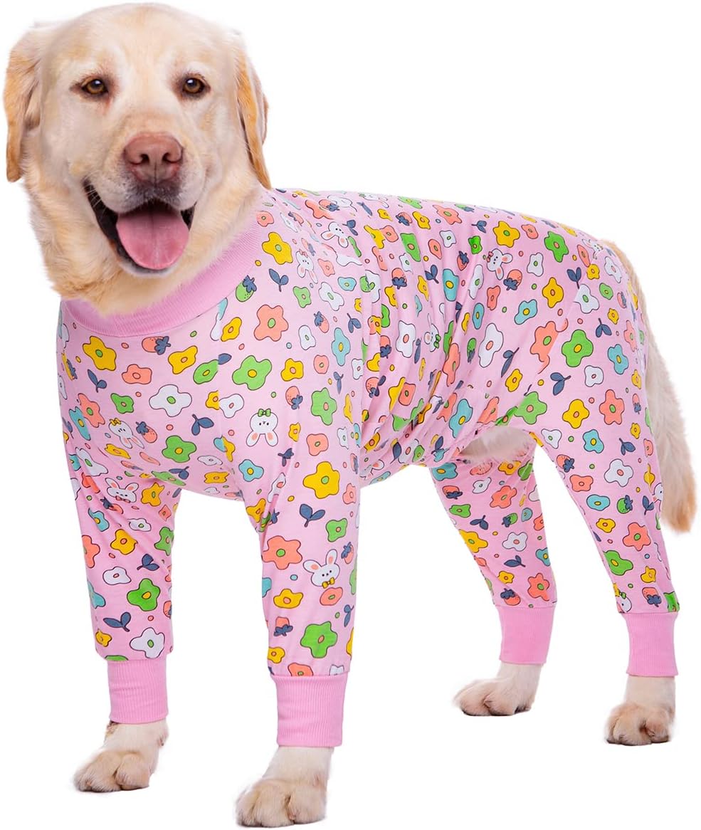 Detalle de BT Bear Large Dog Clothes Elastic Recovery Onesie Jumpsuit for Medium to Large Dogs (4XL, Pink Flowers)