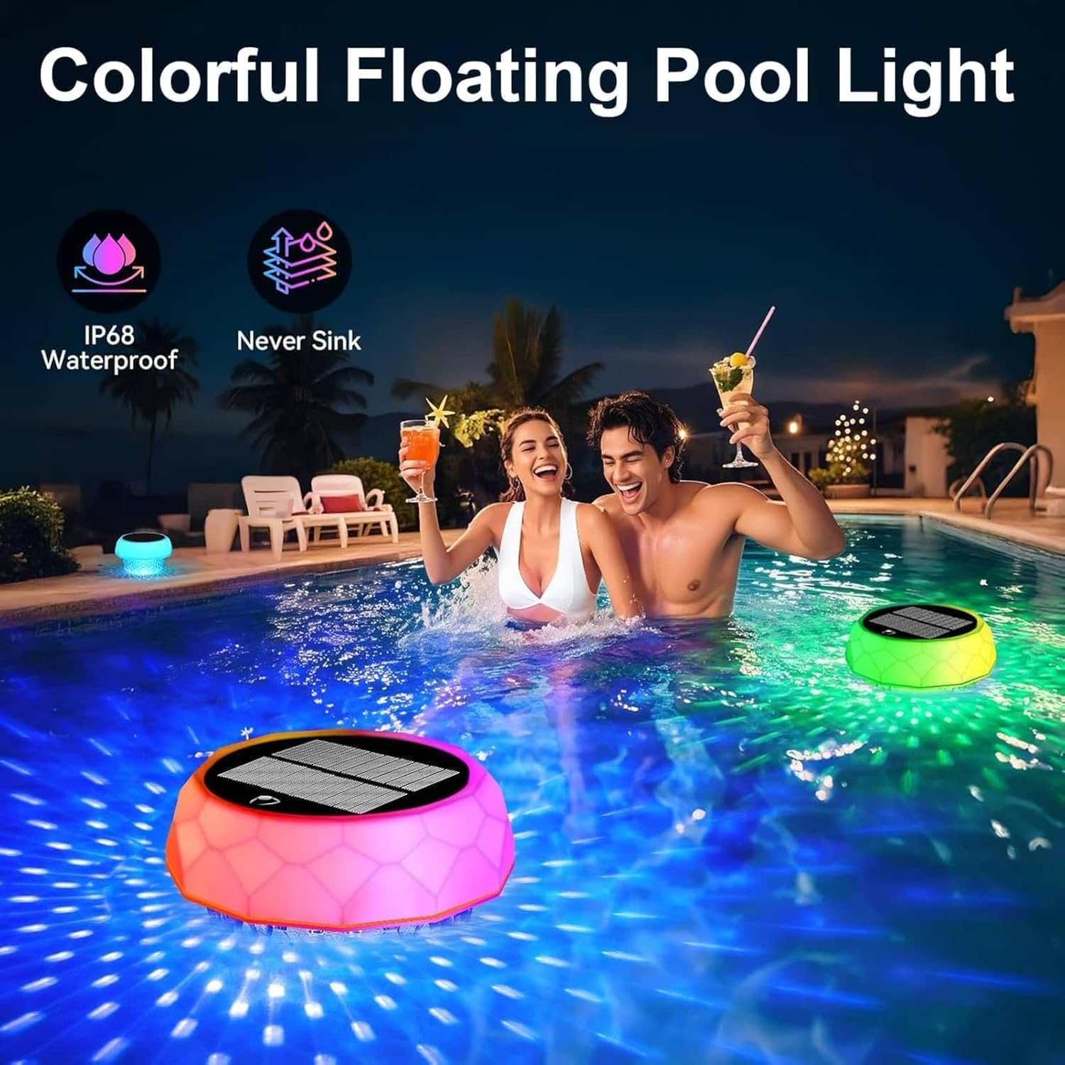Thumbnail 4 de Joycome Poolbeleuchtung Solar – Unterwasser-Lampen mit Fernbedienung, 7 Farben, IP68, dimmbar