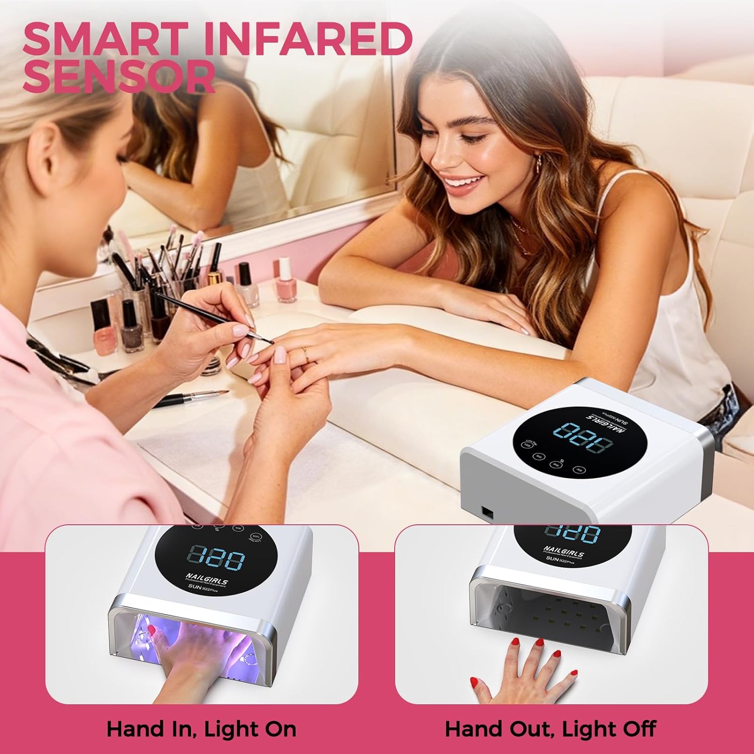 Detalle 2 de NAILGIRLS Non-rechargeable Plug-in Nail Dryer, 150W UV LED Nail Lamp with Sensor