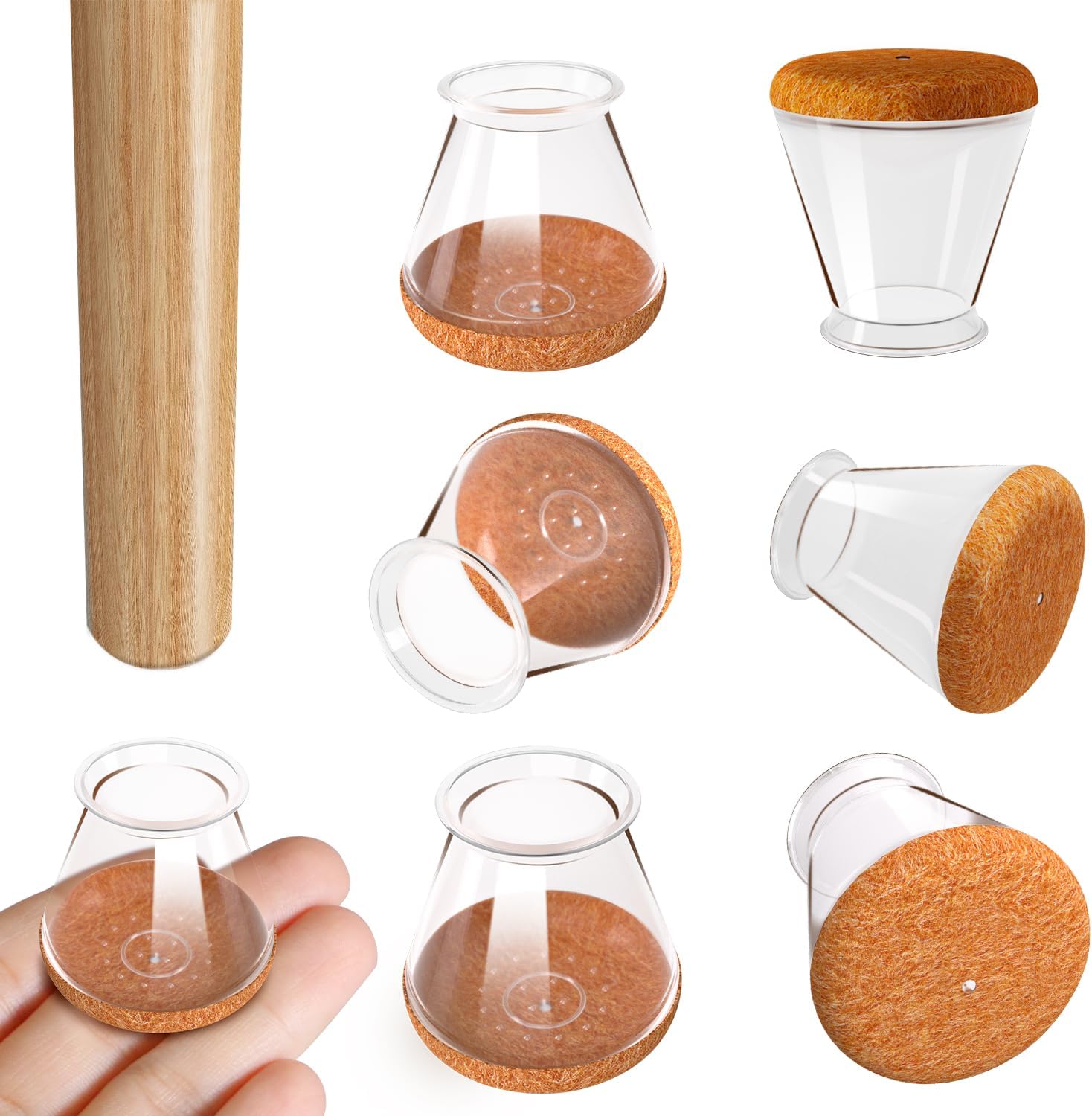 Thumbnail 6 de RUSIDO 20 PCS Chair Leg Floor Protectors (Silicone caps, felt base) for square legs 19–25mm