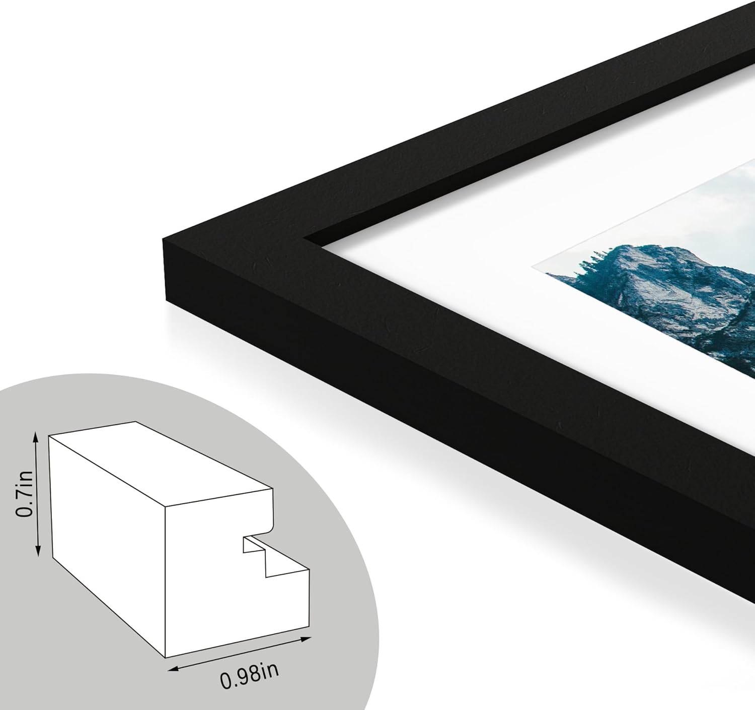 Detalle 2 de Hongkee 20x28 Picture Frame, Black Rustic MDF with Mat and Plexiglass