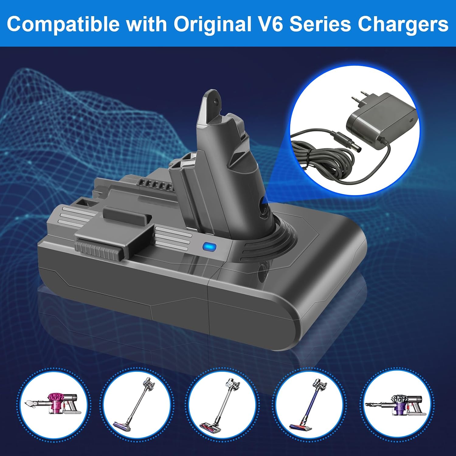 Detalle 2 de AMICROSS 21.6V 4.5Ah Replacement Battery for Dyson V6 with Two Filters