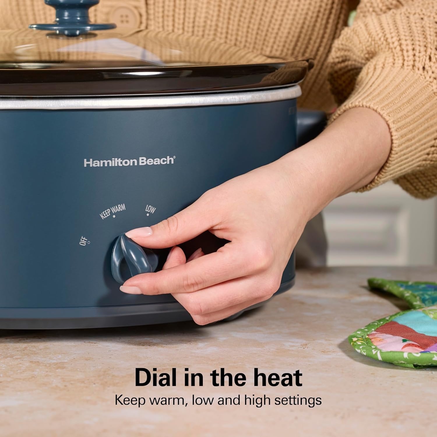 Thumbnail 3 de Hamilton Beach 6 Quart Slow Cooker with Space-Saving Folding Handles, 3 Heat Settings, Stoneware Crock & Glass Lid - Kitchen Makeover Blue (33608)