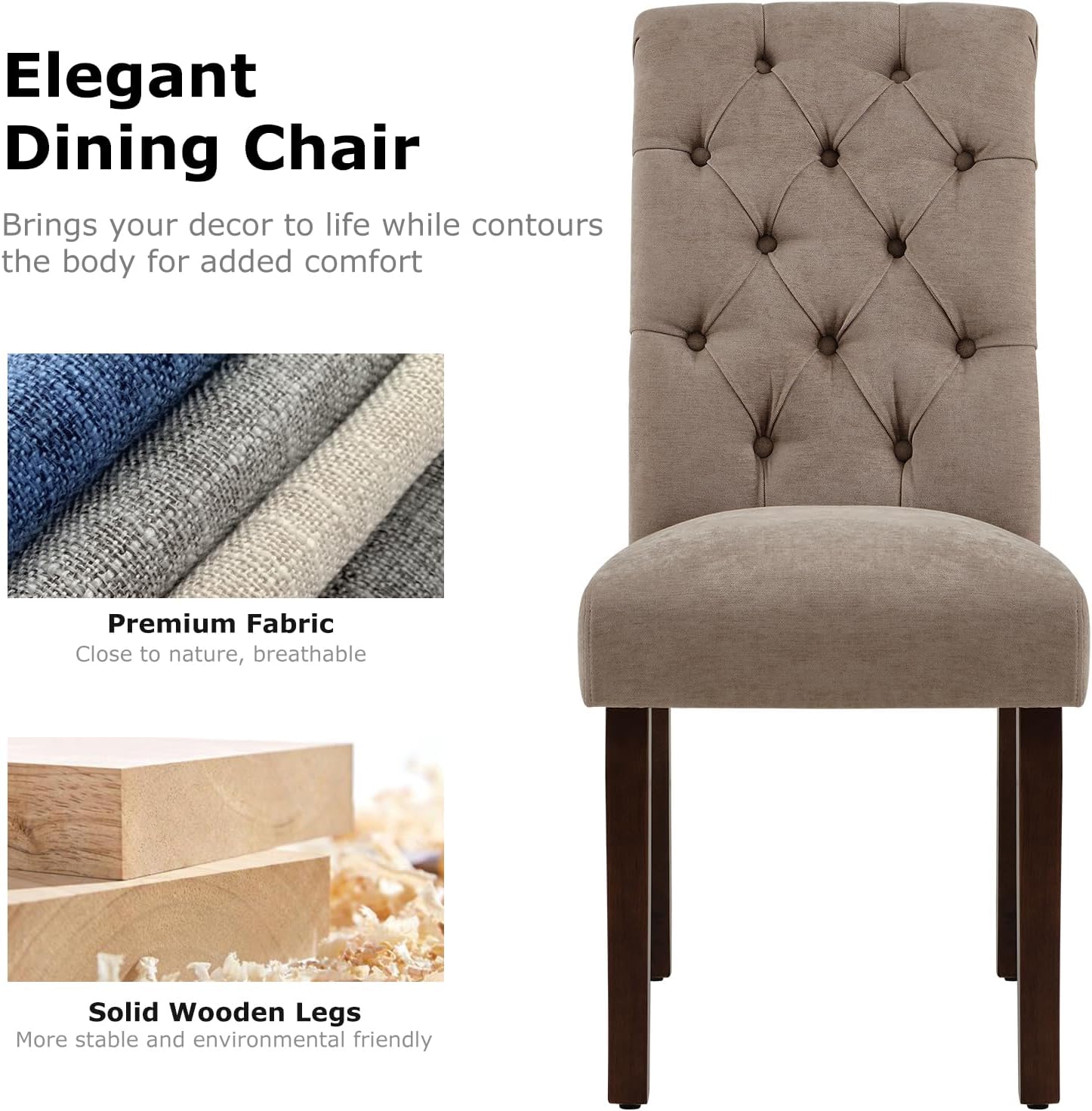 Detalle 2 de COLAMY B242 Button-Tufted Dining Chairs, Taupe, Set of 2