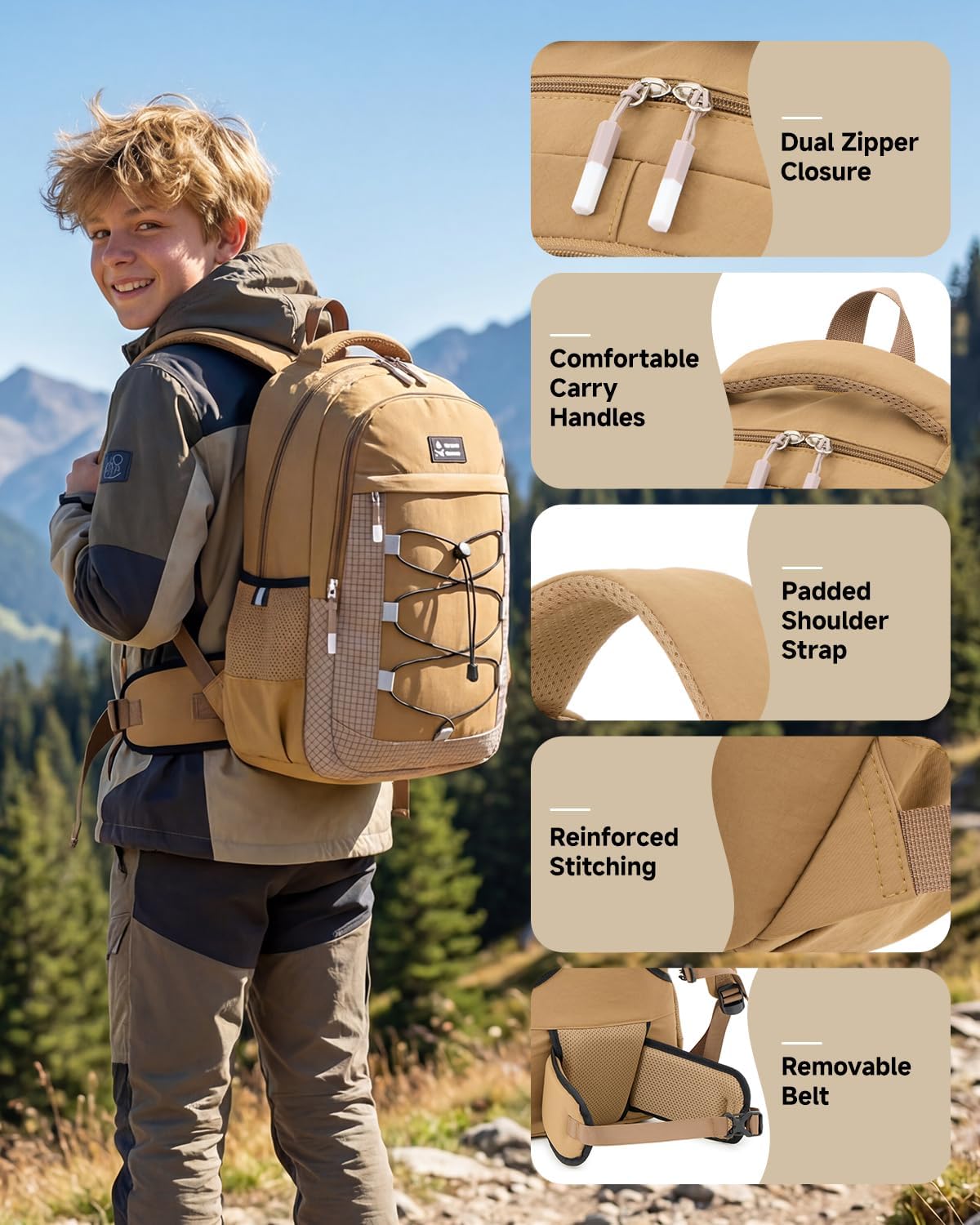 Detalle de Amythe Zaino Outdoor 21L per Ragazzi e Ragazze: leggerezza, comfort e visibilità per trekking e campeggio