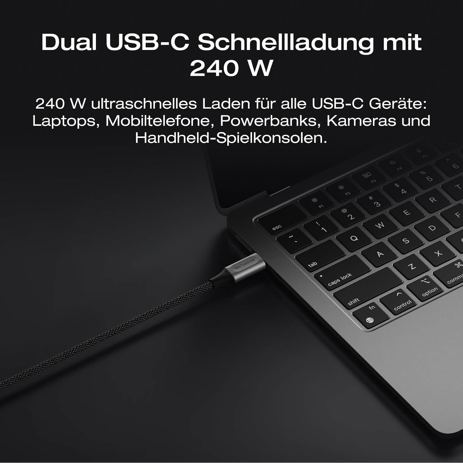 Detalle 2 de EcoFlow RAPID Pro USB-C-auf-USB-C Kabel 240W – Nylon, 1,8 m, robustes 240W-Ladekabel