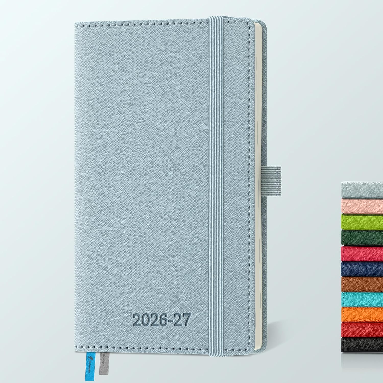 Detalle de IN-LUXPRO Kalender 2026/2027 – Wochenplaner A6, 18 Monate, vegan-leder, Querformat, Staubblau
