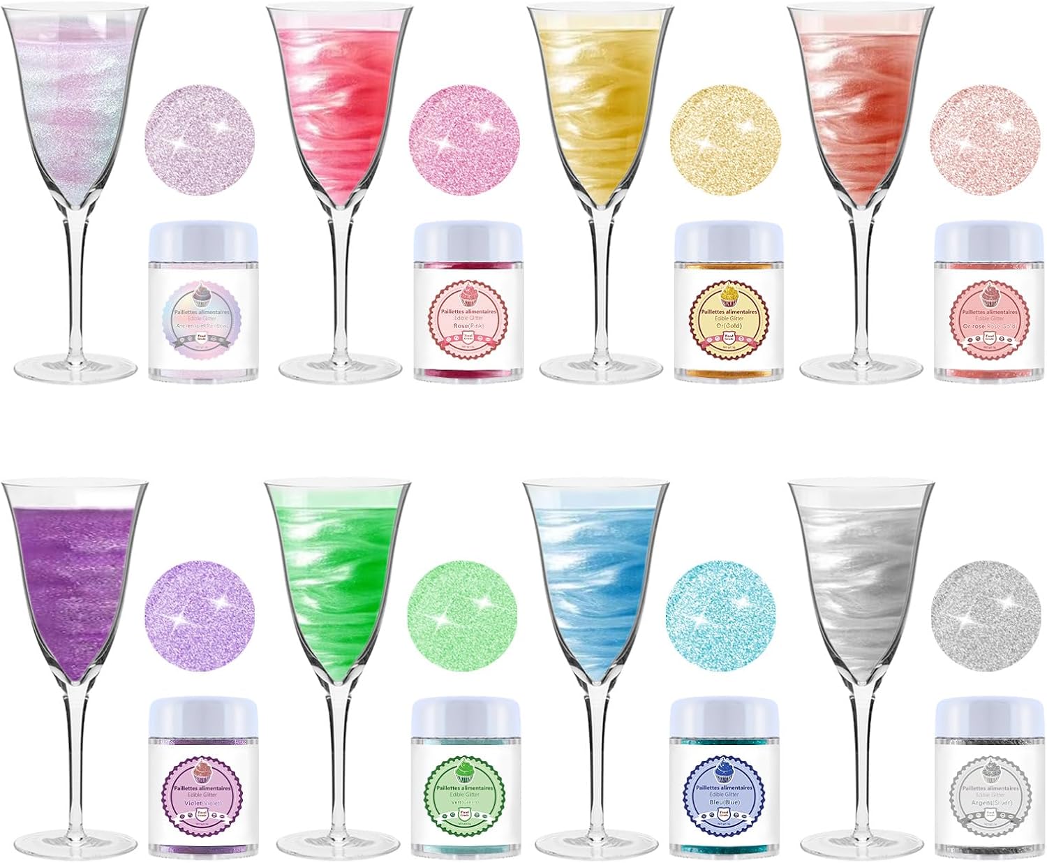 Detalle de PAVADOR Edible Luster Dust, 8-Colour Set, 3g for Drinks and Desserts