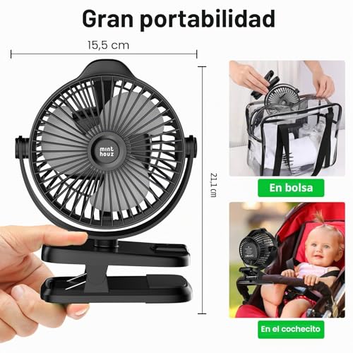 Thumbnail 7 de Minthouz Ventilador Portátil con Clip: USB-C, 8000 mAh y 5 Velocidades para Camping, Hogar y Oficina