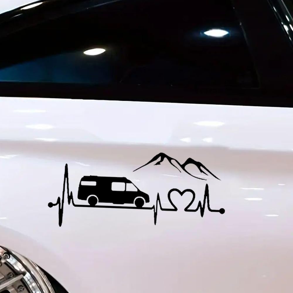 Detalle de 2 Pack 30x13.5cm Heart Motorhome Sticker – White Vinyl Decals for Bumpers, Windows and More