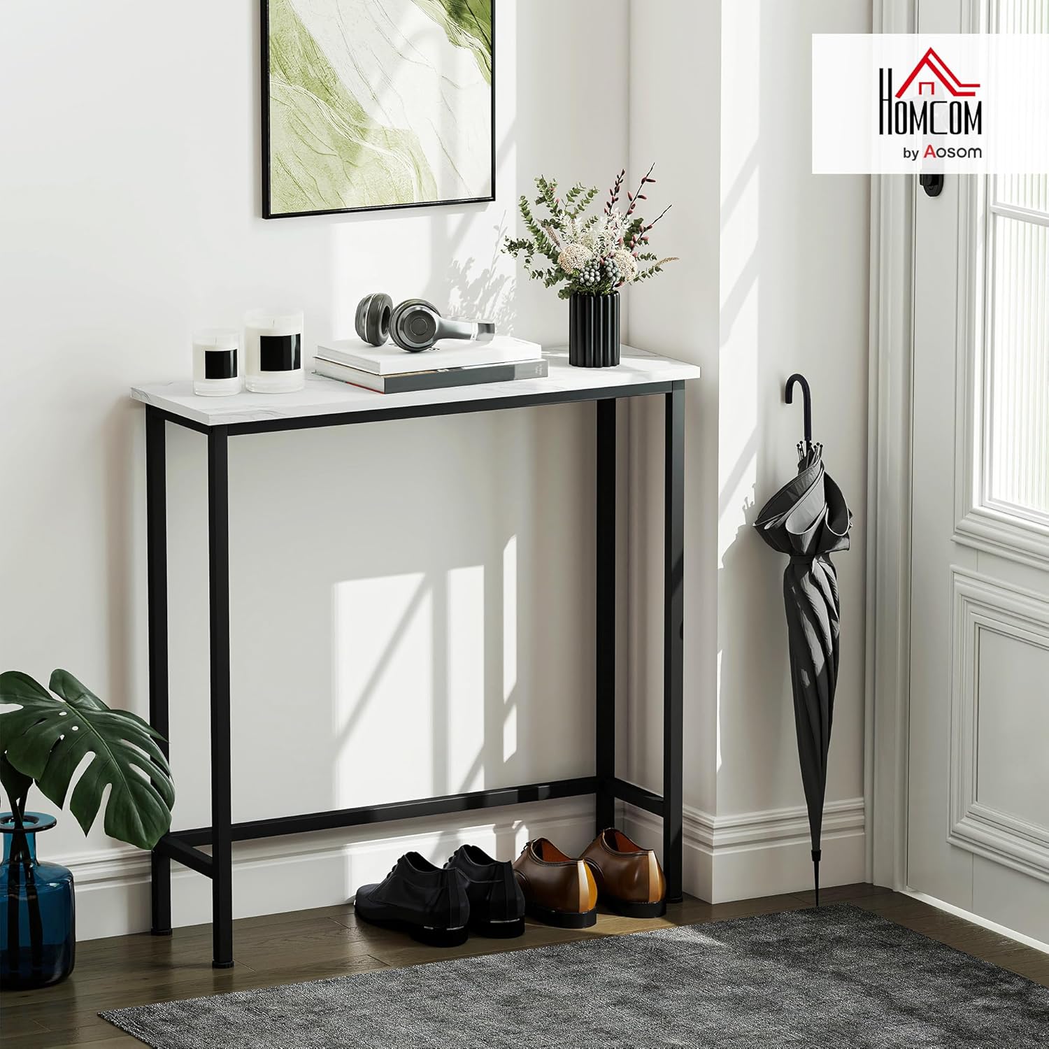 Thumbnail 1 de HOMCOM Console meuble 75 cm effet marbre blanc et noir