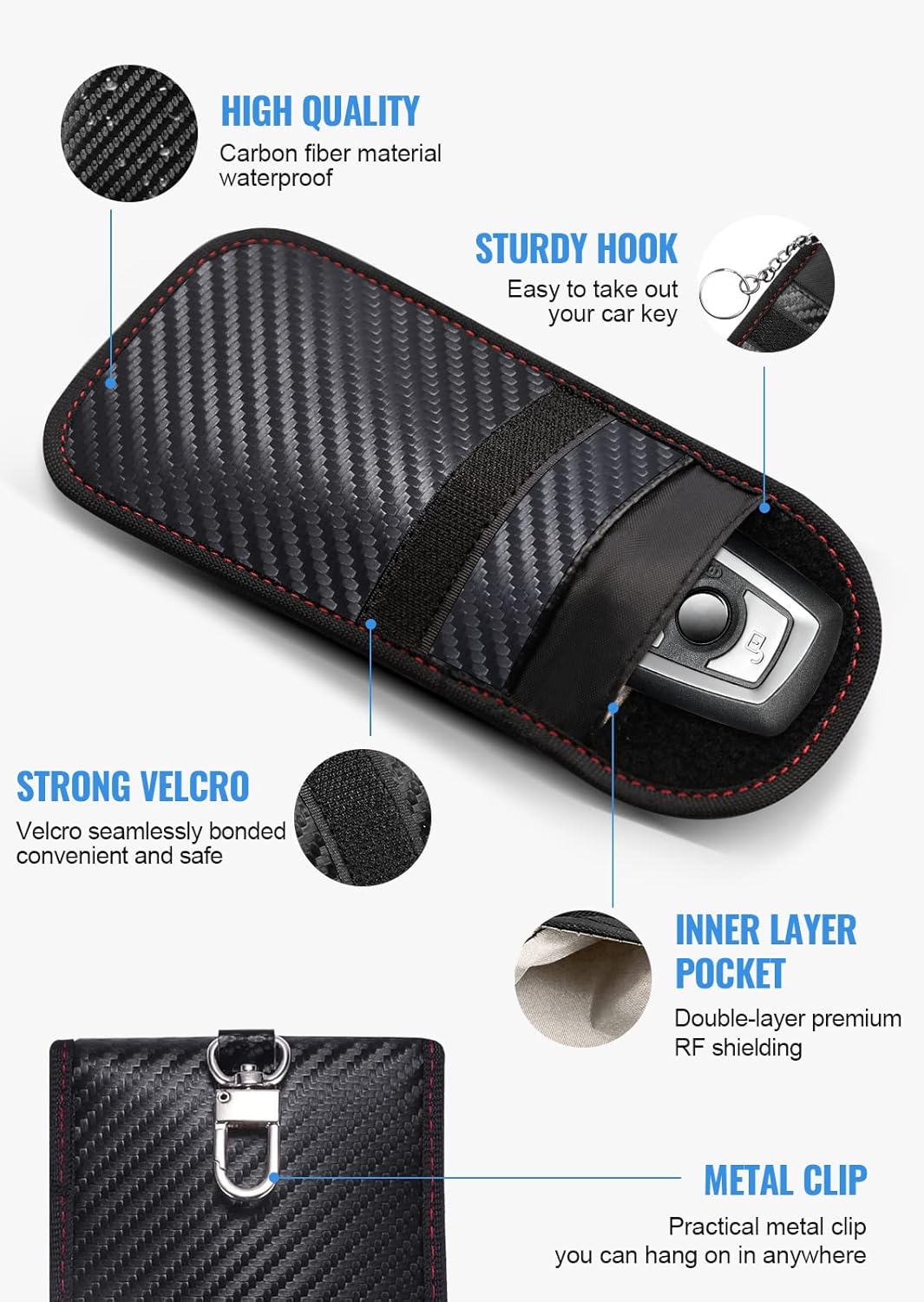 Detalle de Lanpard Faraday Bag for Key Fob (2 Pack) — Carbon Fiber Shielding for Car Key Security