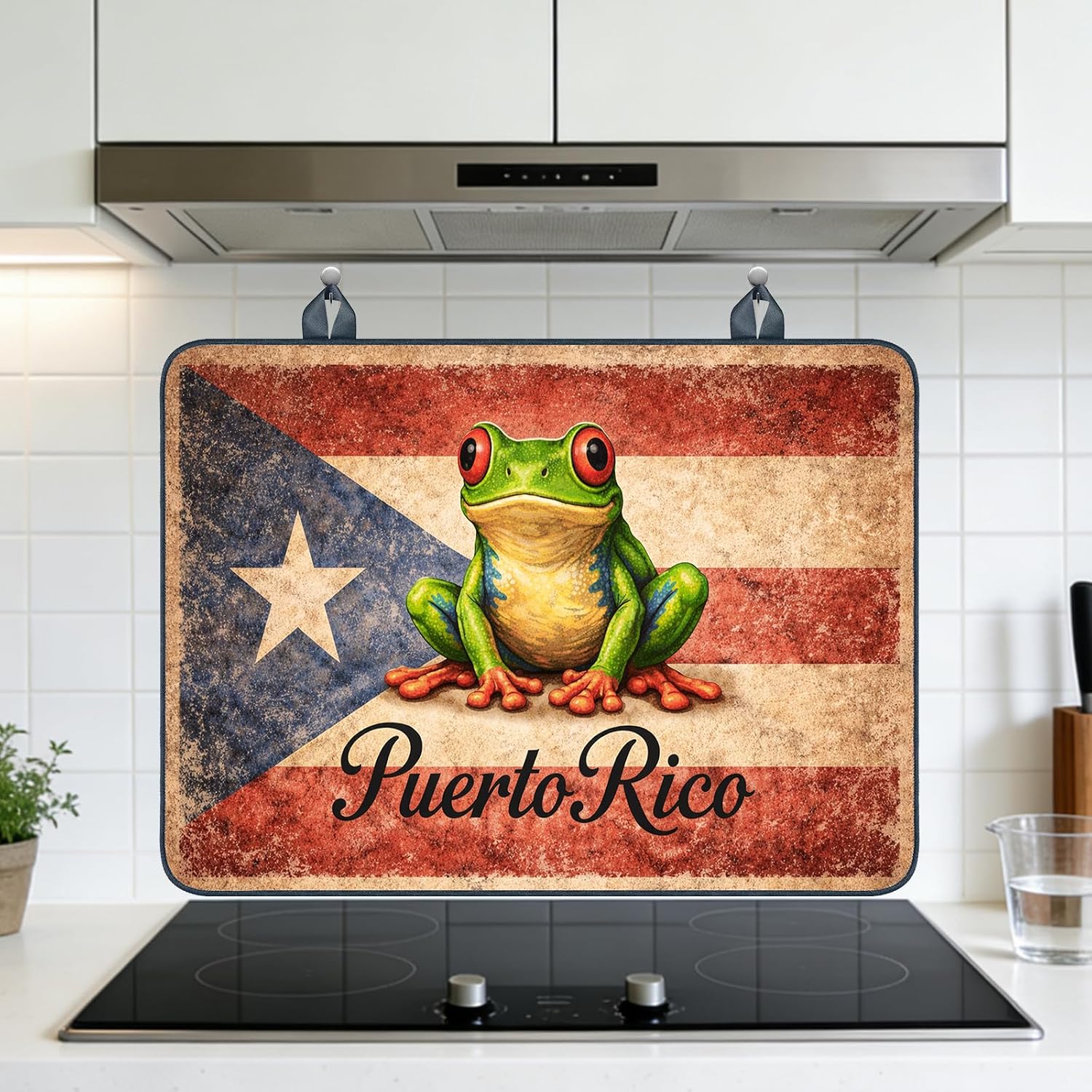 Detalle de Nuxovilar Coqui Frog Stove Cover, Polyester Composite with Puerto Rican Flag Design