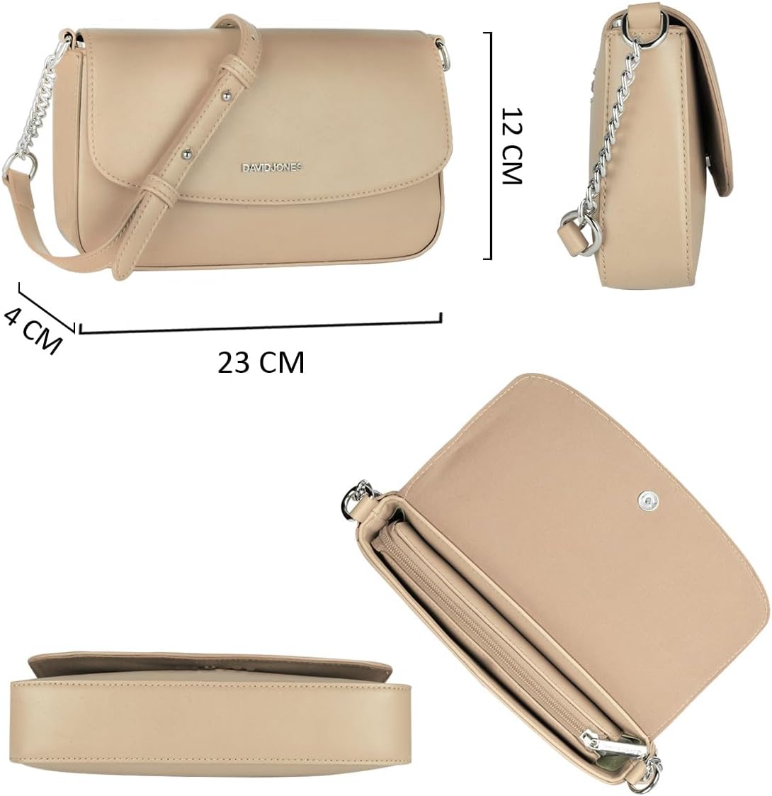 Thumbnail 5 de David Jones Damen Umhängetasche klein – Crossbody Bag aus PU-Leder mit Kettenhenkel, Beige