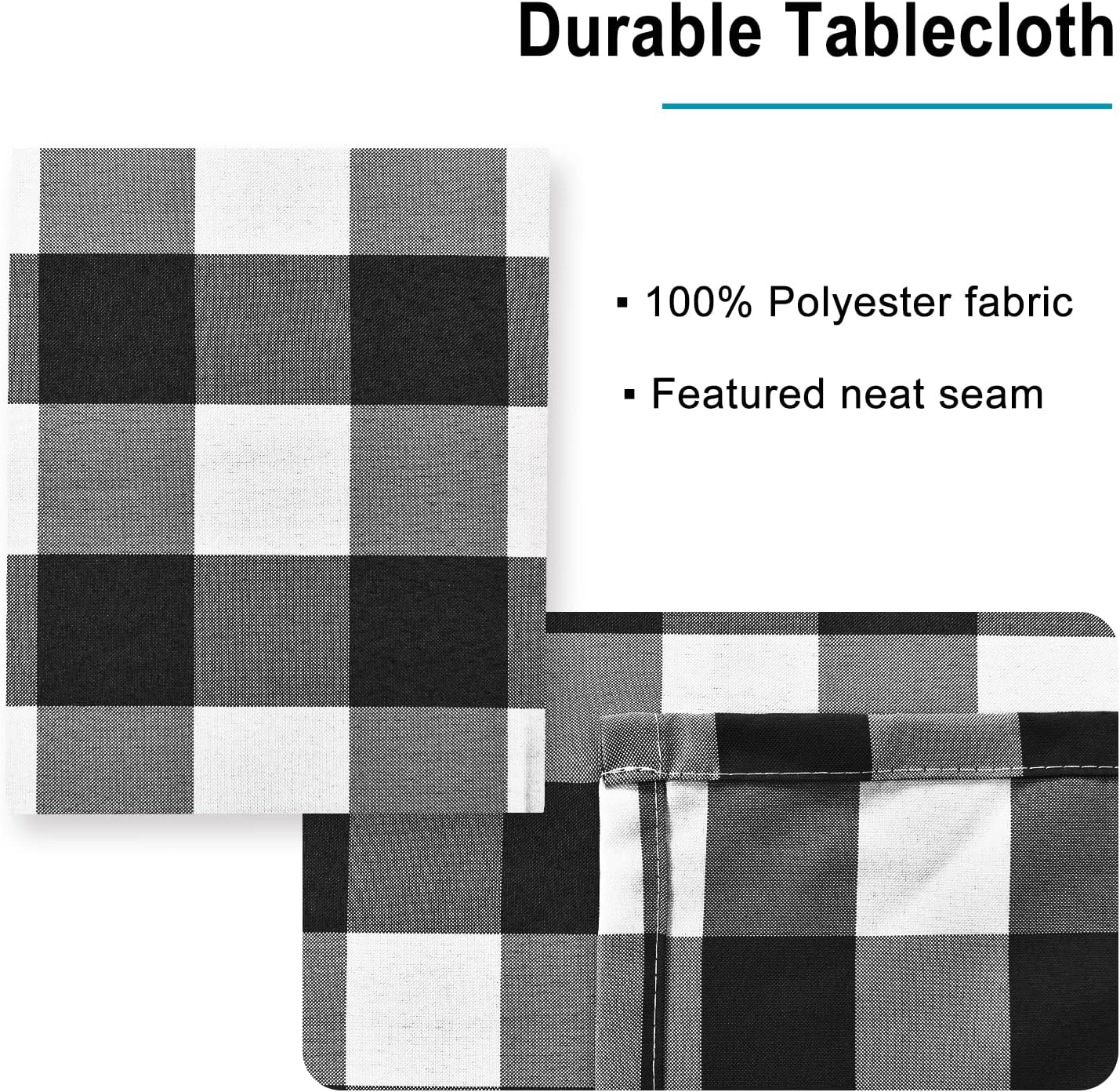Thumbnail 3 de Hiasan 60 x 120 Inch Black & White Gingham Checkered Rectangle Tablecloth (Stain Resistant, Spillproof, Washable)