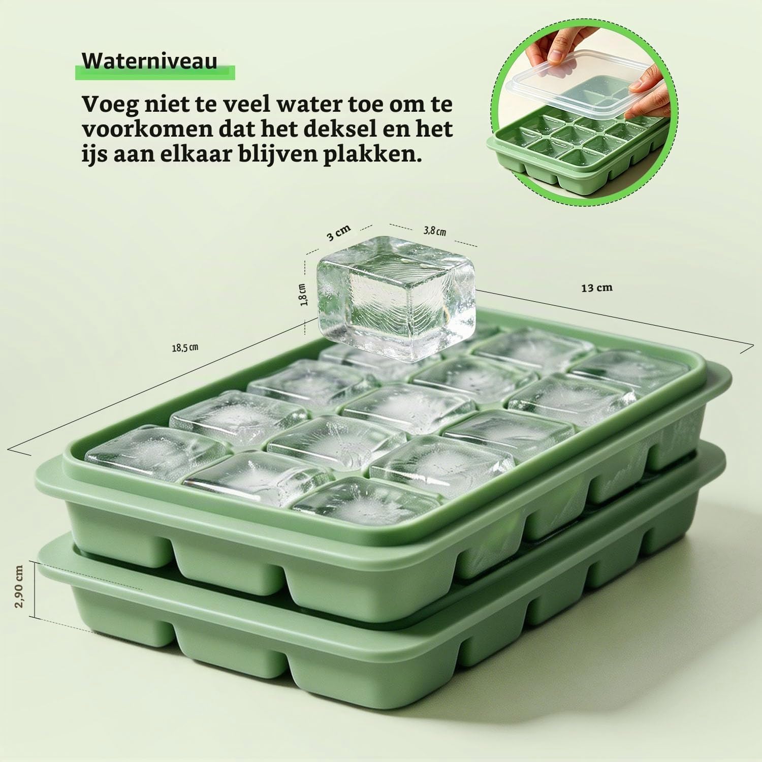 Detalle de Azxb Azxb- Ice Cube Trays ijsblokjesvorm van siliconen, 15 vakjes en stapelbaar